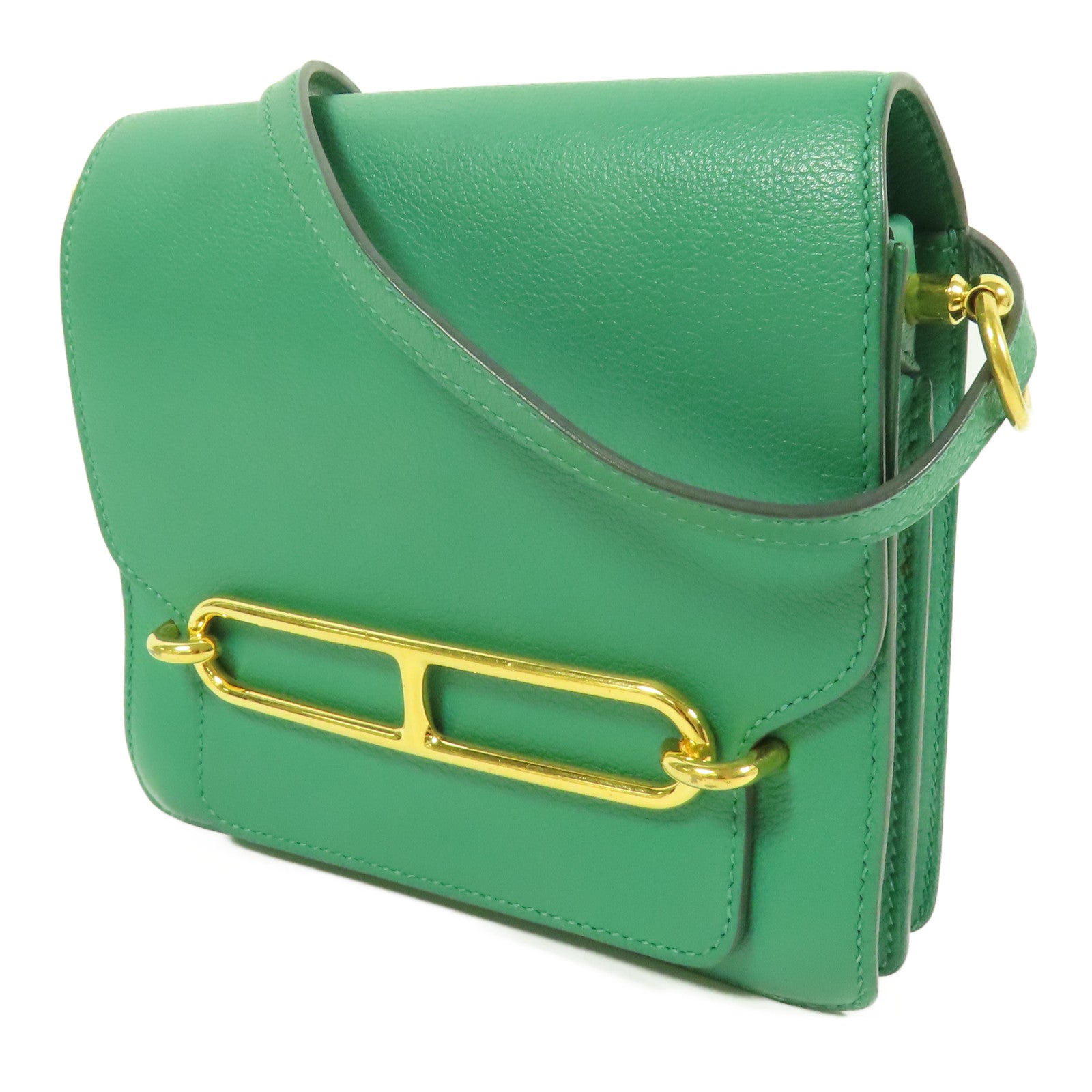 HERMES Clemence皮革Mini Roulis 金扣肩背袋Mentha