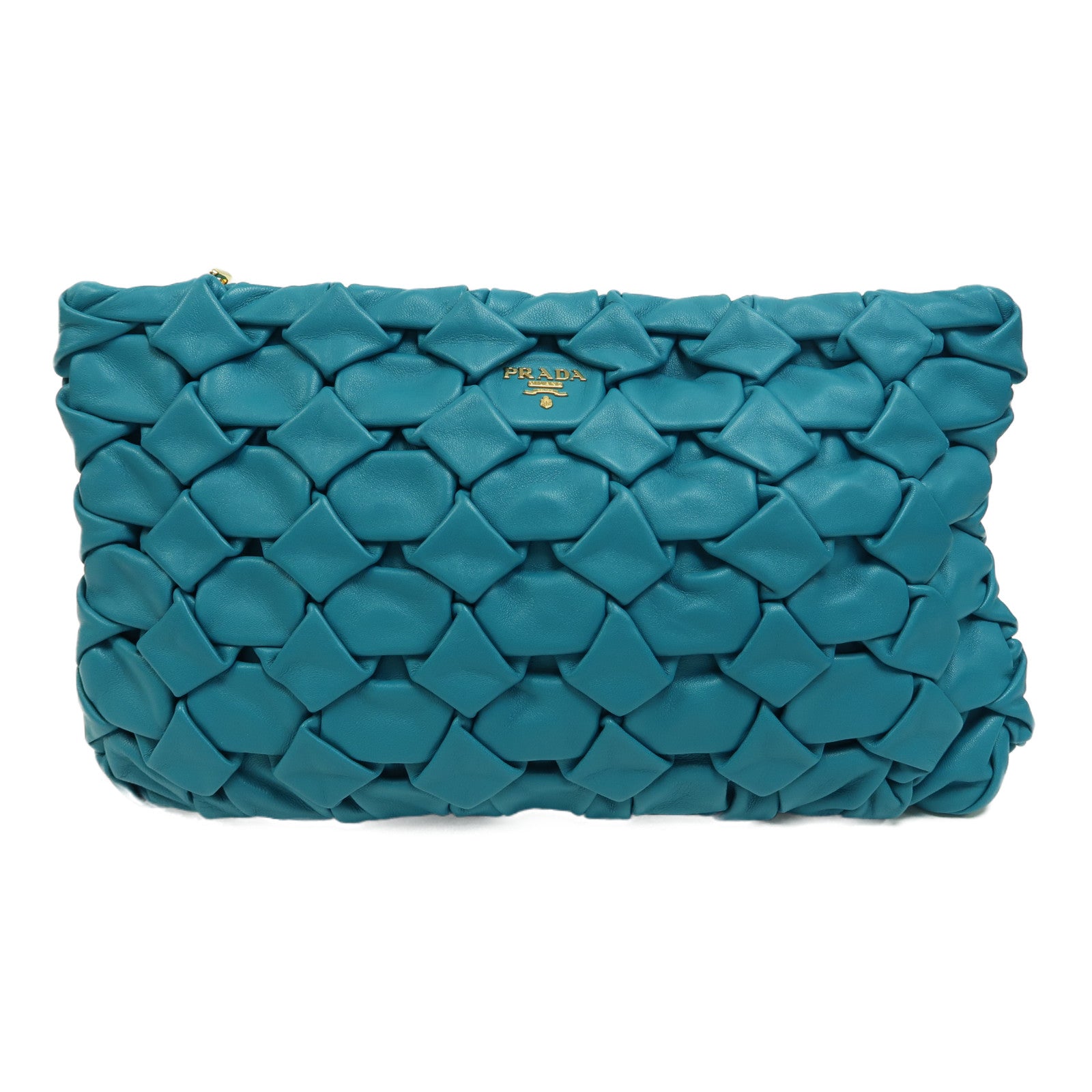 PRADA 羊皮皮革Clutch Bag金扣手拿包綠色