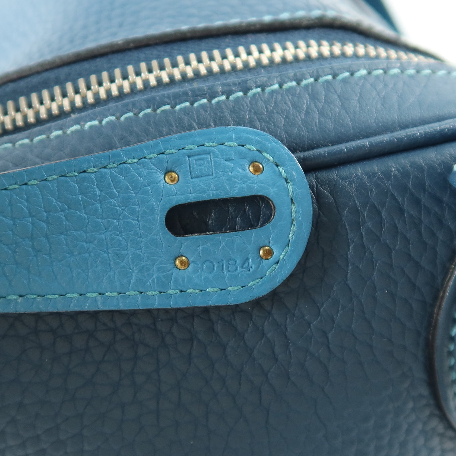 HERMES Clemence皮革Lindy 30銀扣手挽肩背兩用袋Turquoise/Colvert