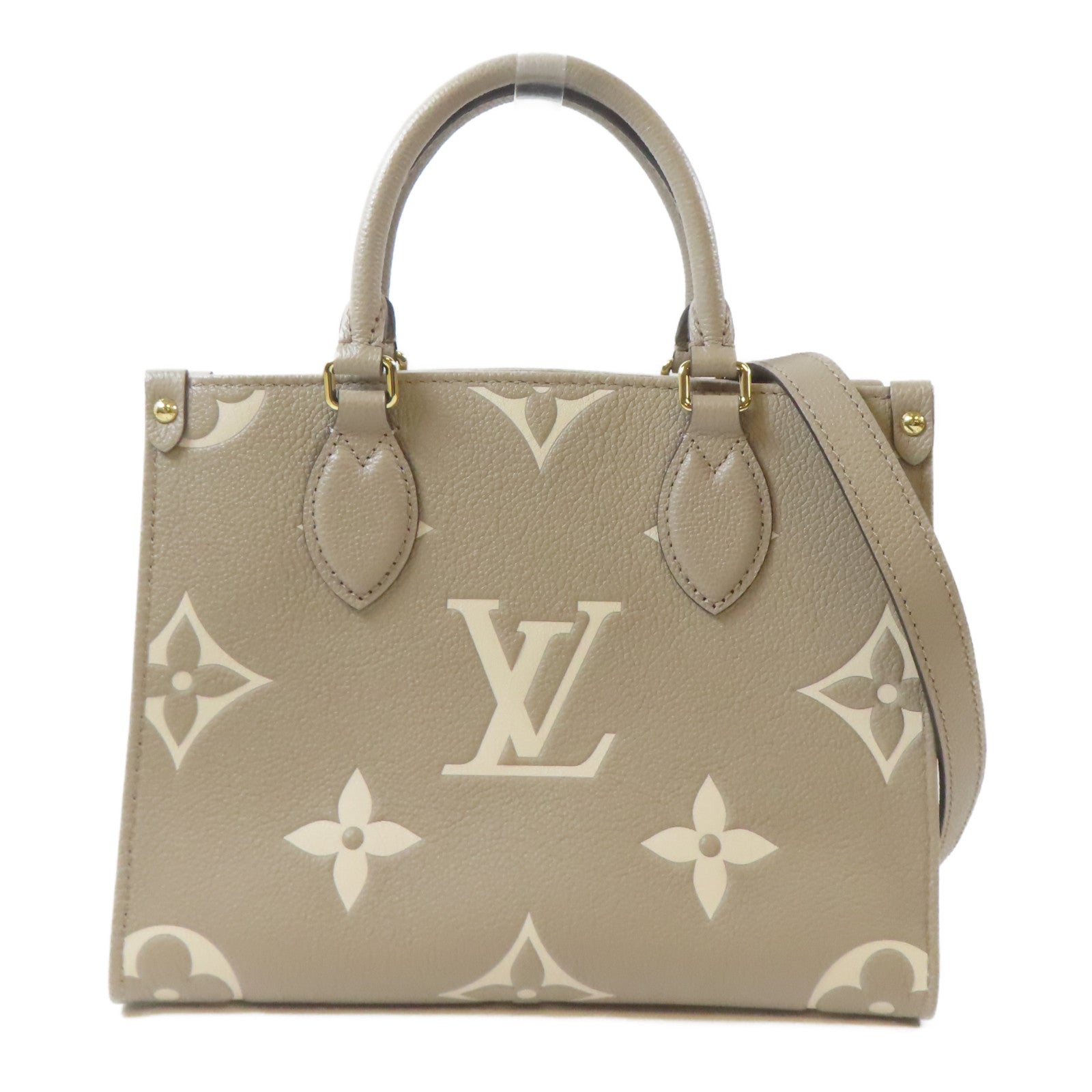 LOUIS VUITTON Monogram Empreinte On The Go PM金扣手挽肩背兩用袋淺褐色