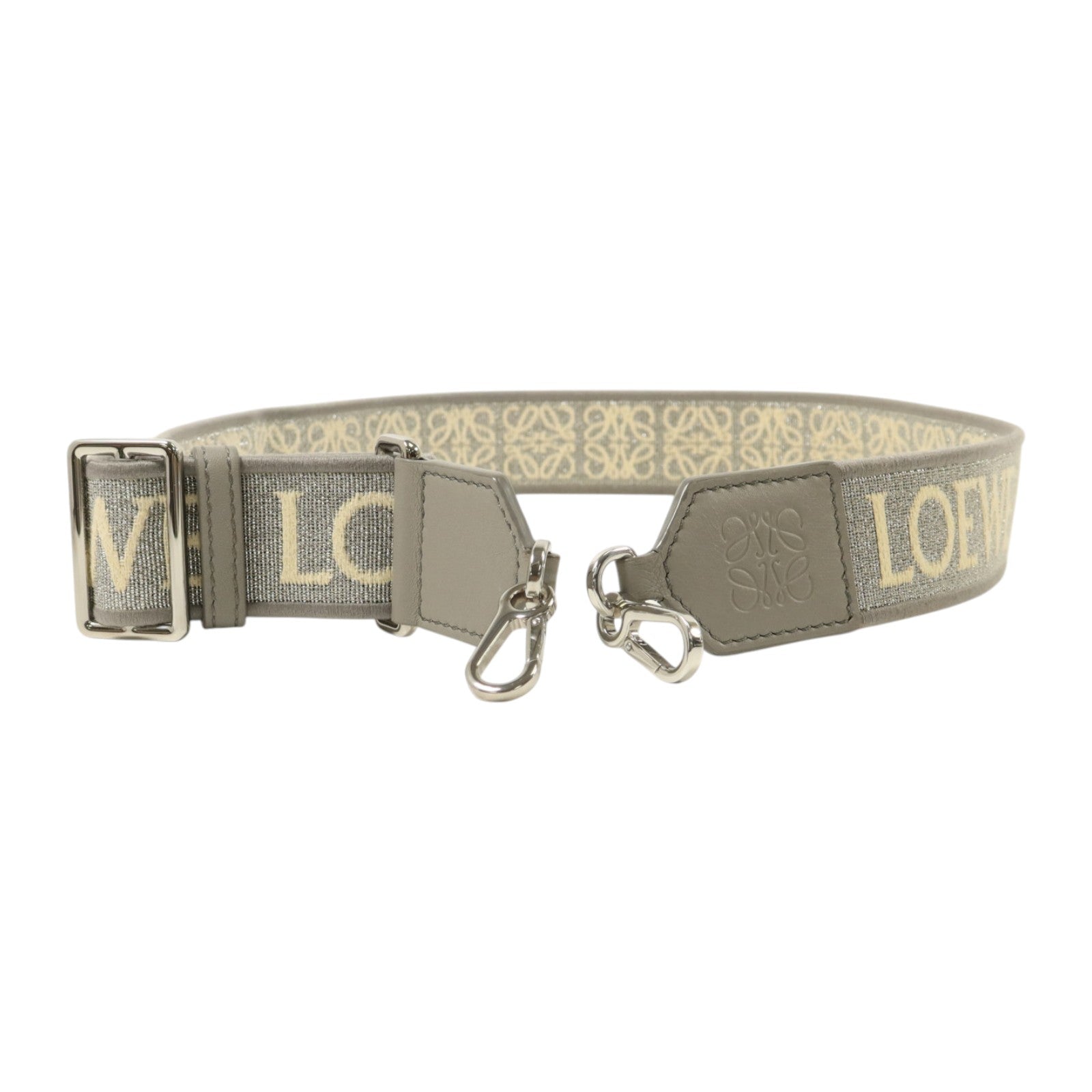 LOEWE 帆布/牛皮皮革Anagram Bag Shoulder Strap銀扣肩帶