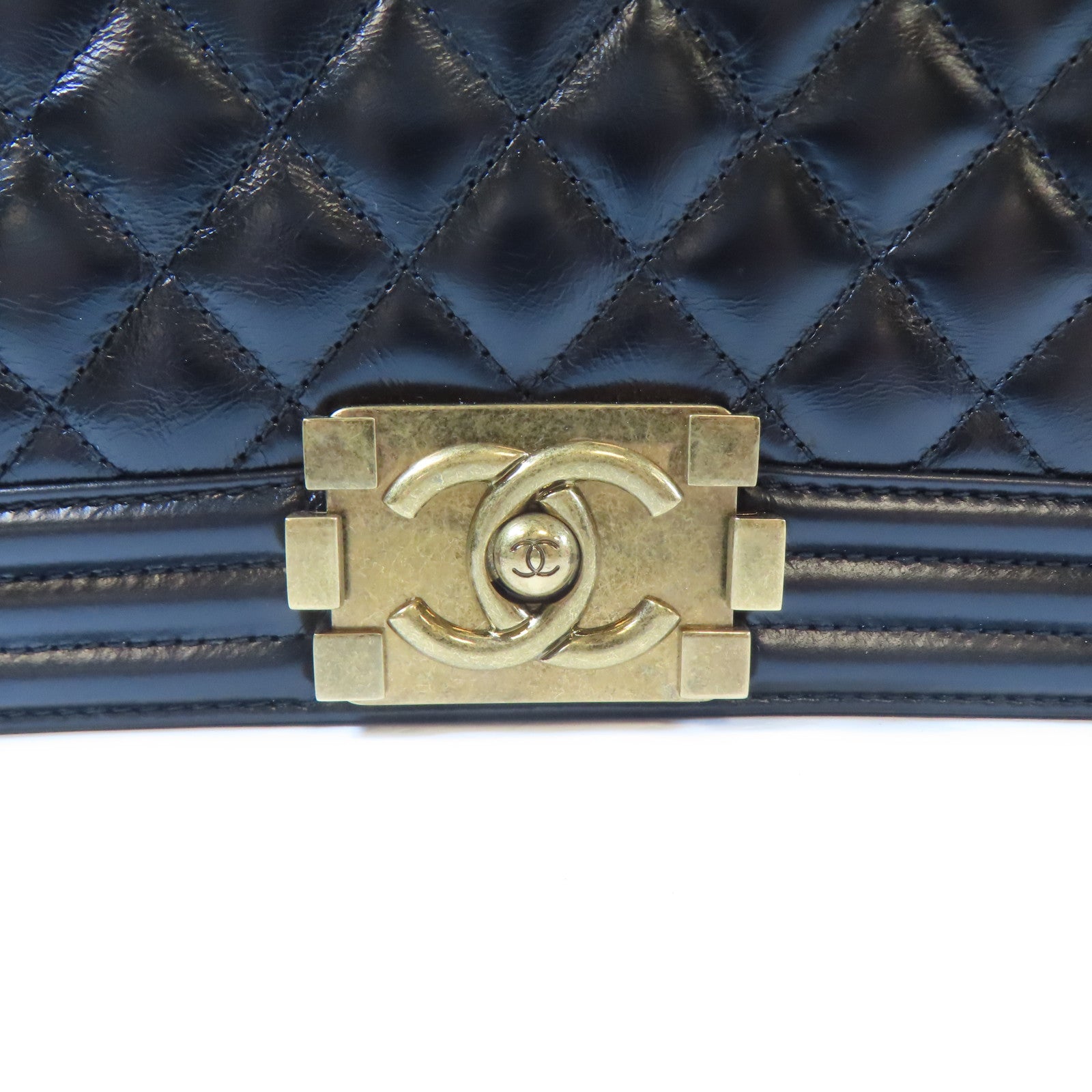 CHANEL 【激減優惠】菱格牛皮皮革Boy Chanel金扣鏈帶肩背袋黑色