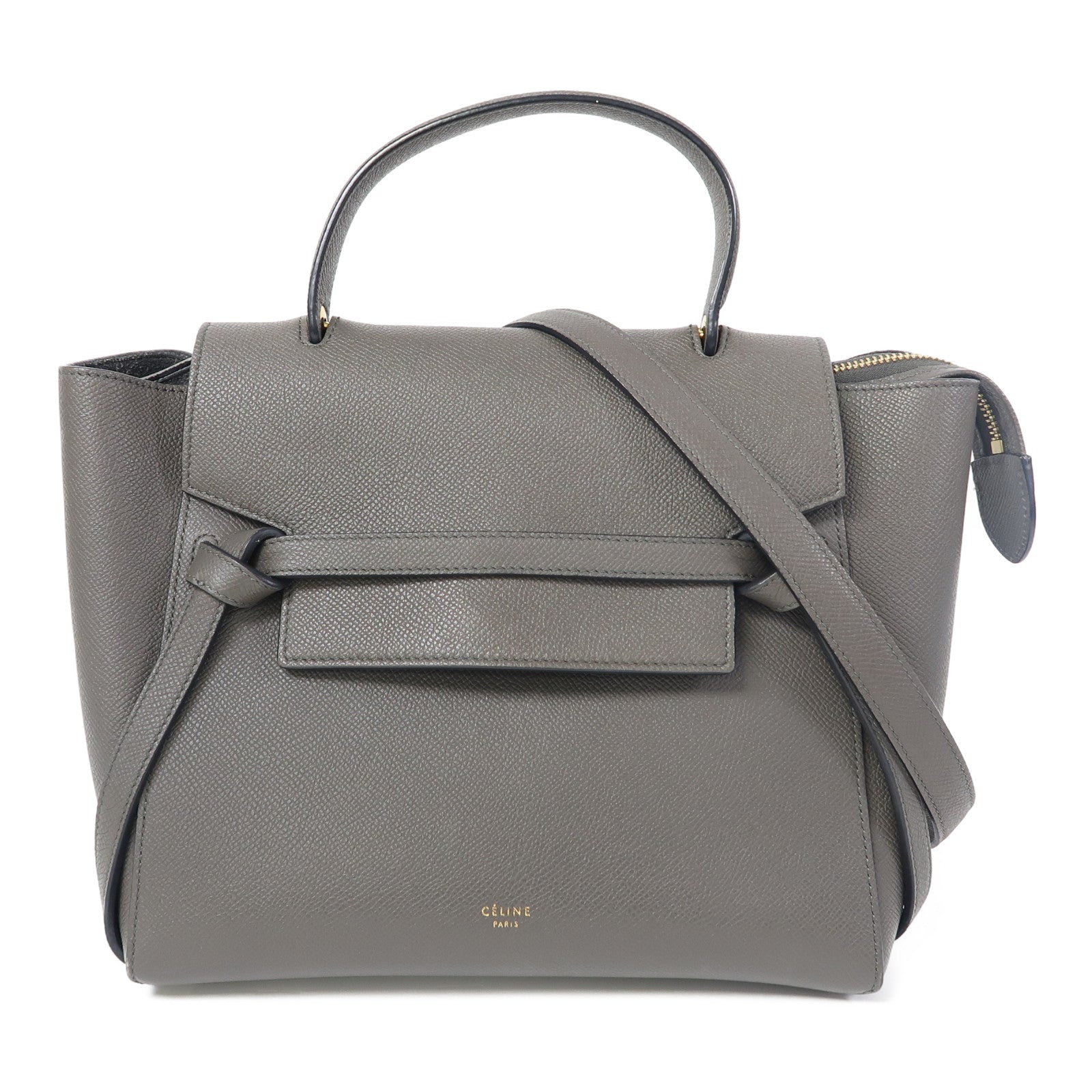 CELINE 牛皮皮革Belt Bag金扣手挽肩背兩用袋灰色