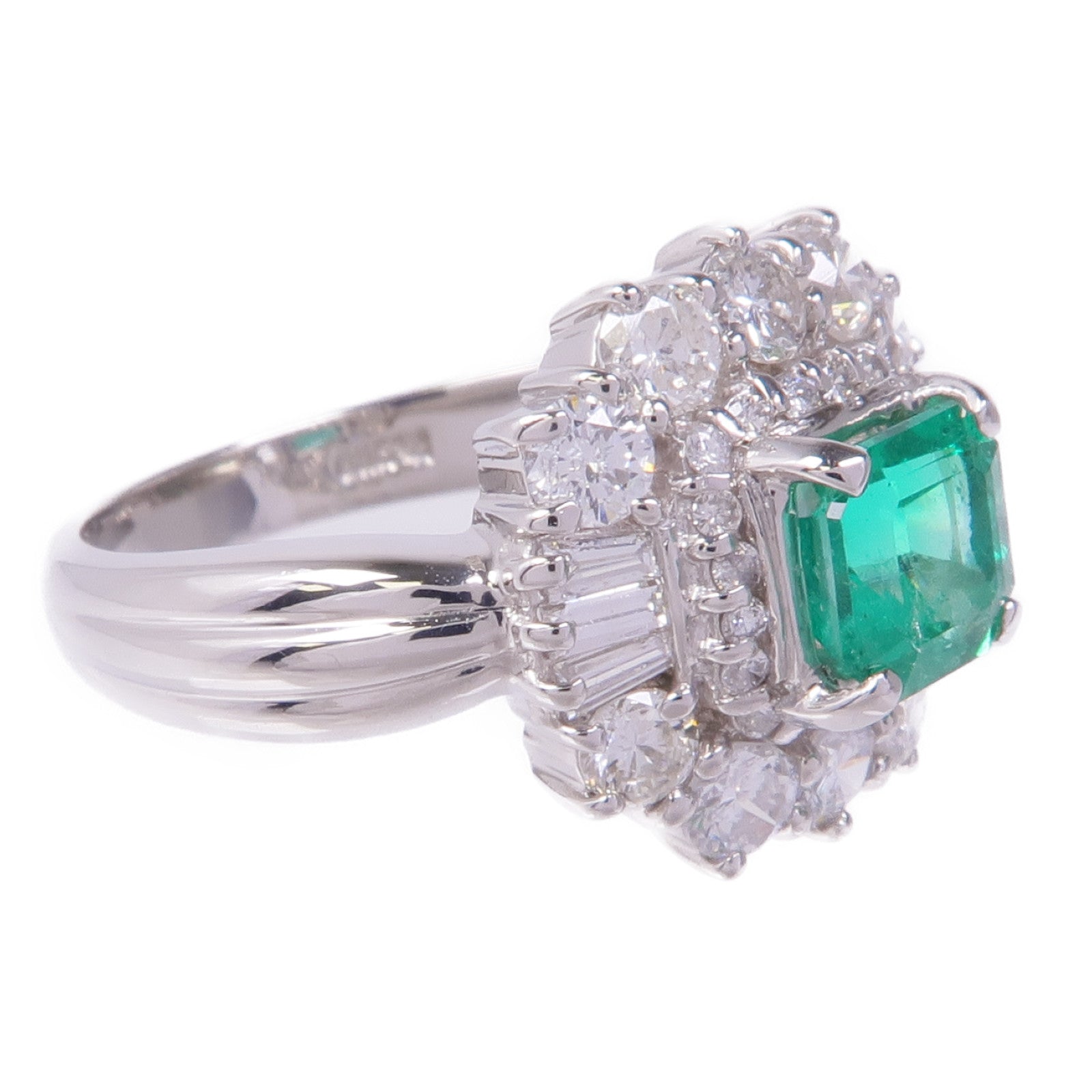 JEWELRY 【激減優惠】PT900鉑金Emerald Diamond Ring綠寶石/鑽石戒指US#5.75