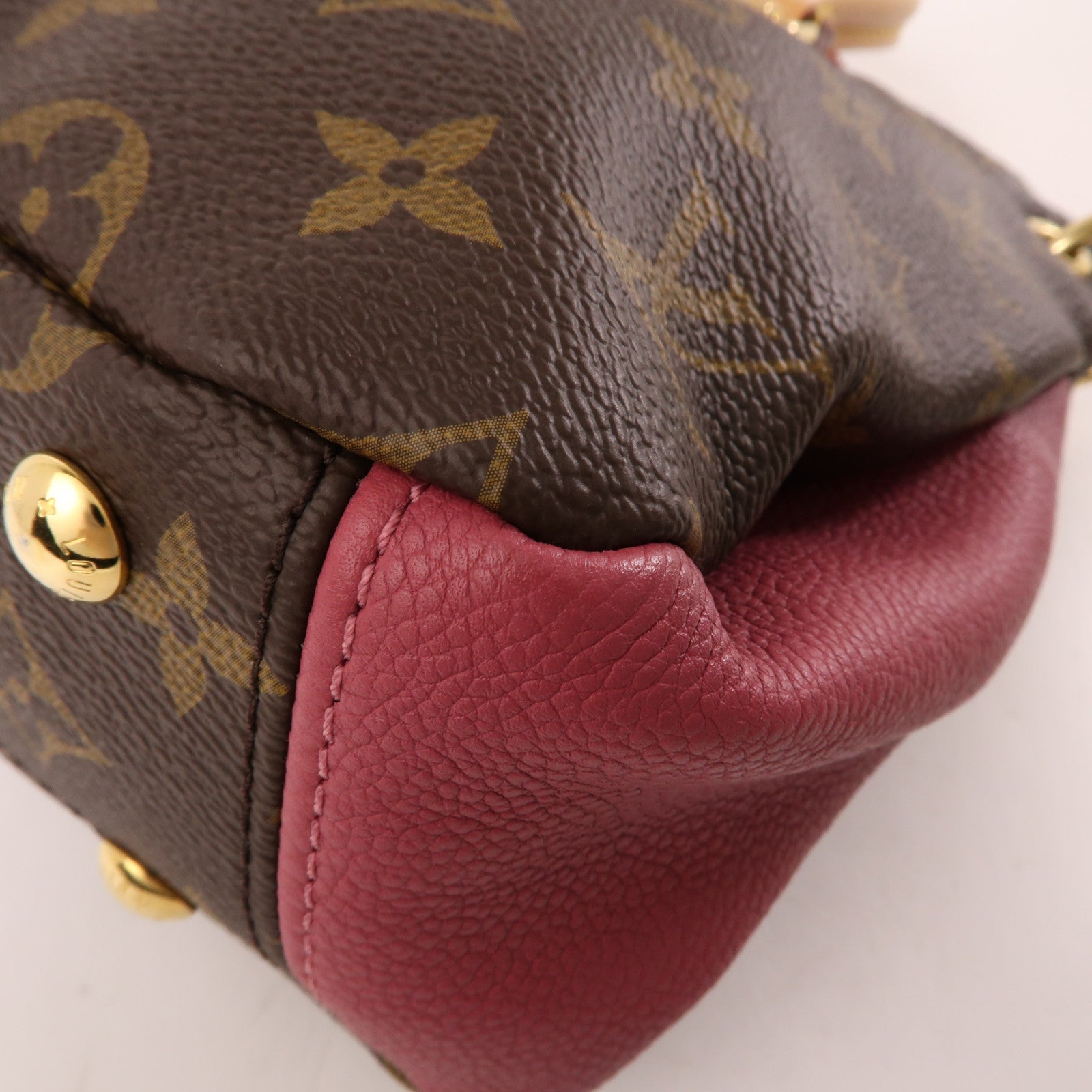 LOUIS VUITTON Monogram Pallas BB金扣手挽肩背兩用袋棕色/紅色