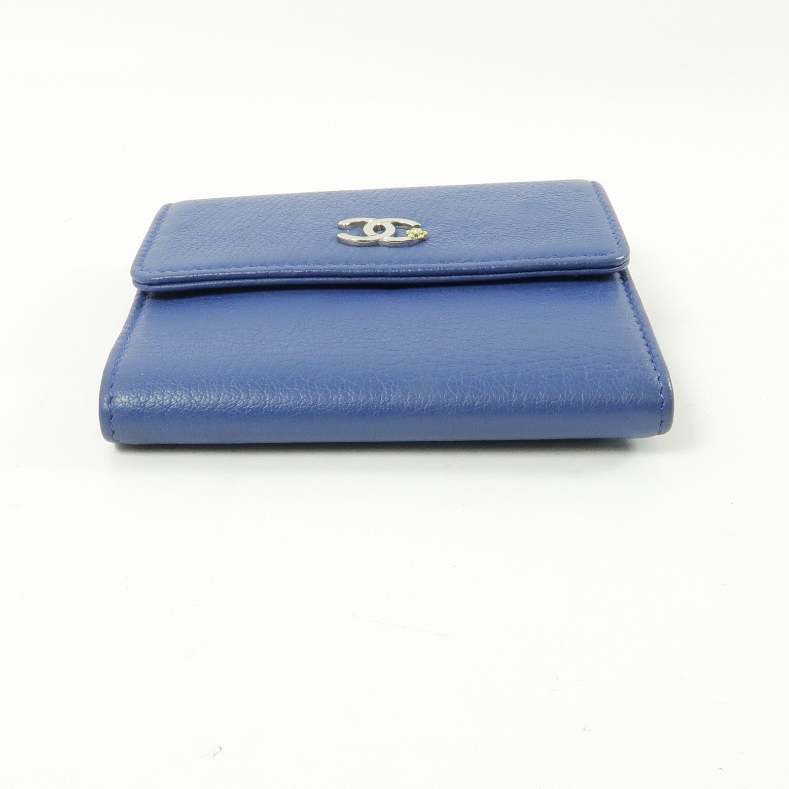 CHANEL 牛皮皮革Wallet銀扣錢包藍色