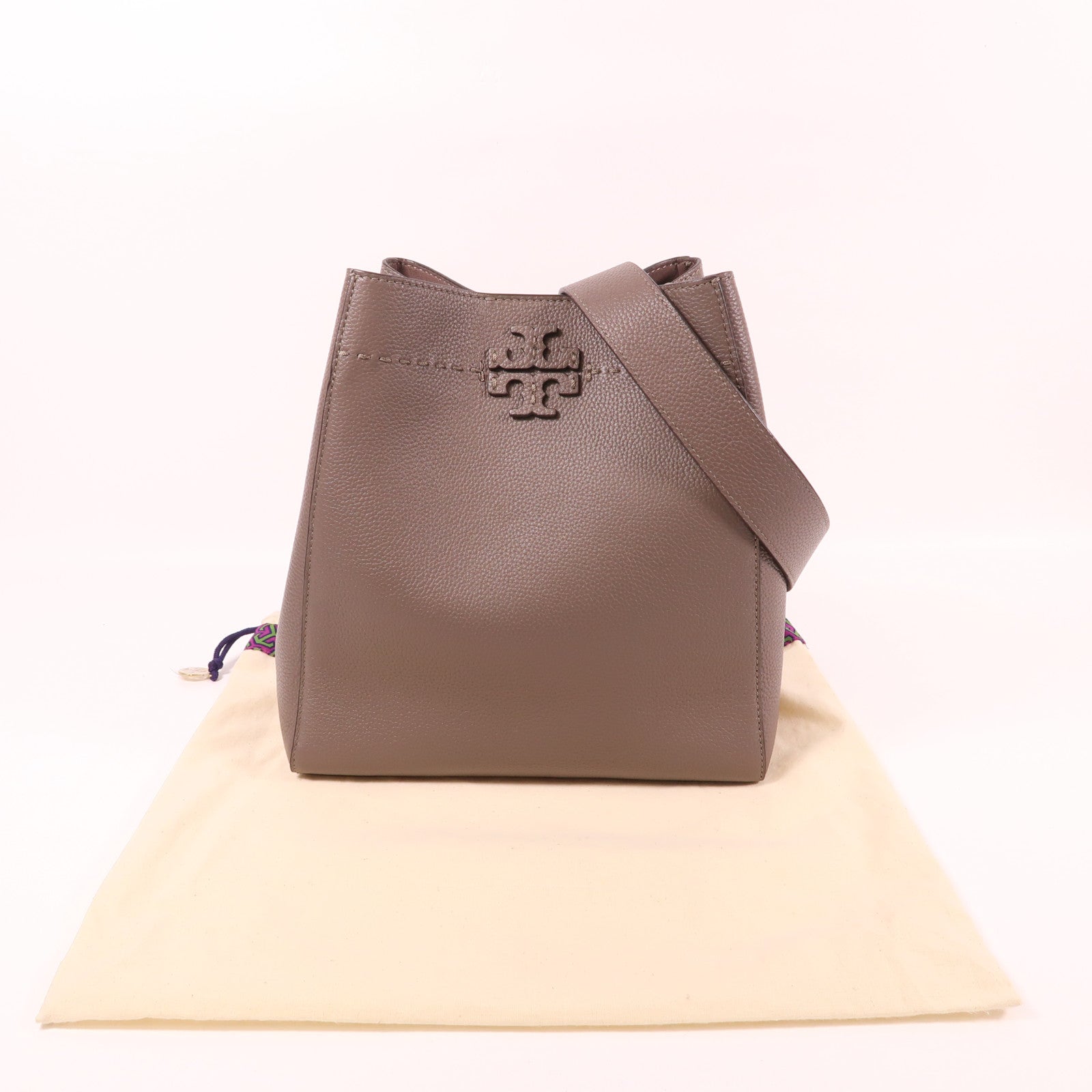 Tory Burch GHW McGraw Hobo Bag Shoulder Bag Calfskin Leather Gray