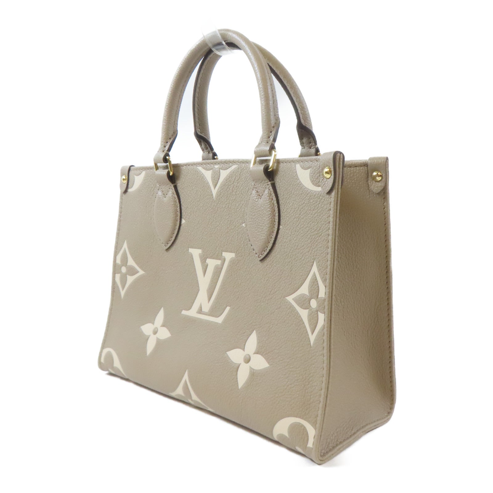 LOUIS VUITTON Monogram Empreinte On The Go PM金扣手挽肩背兩用袋淺褐色