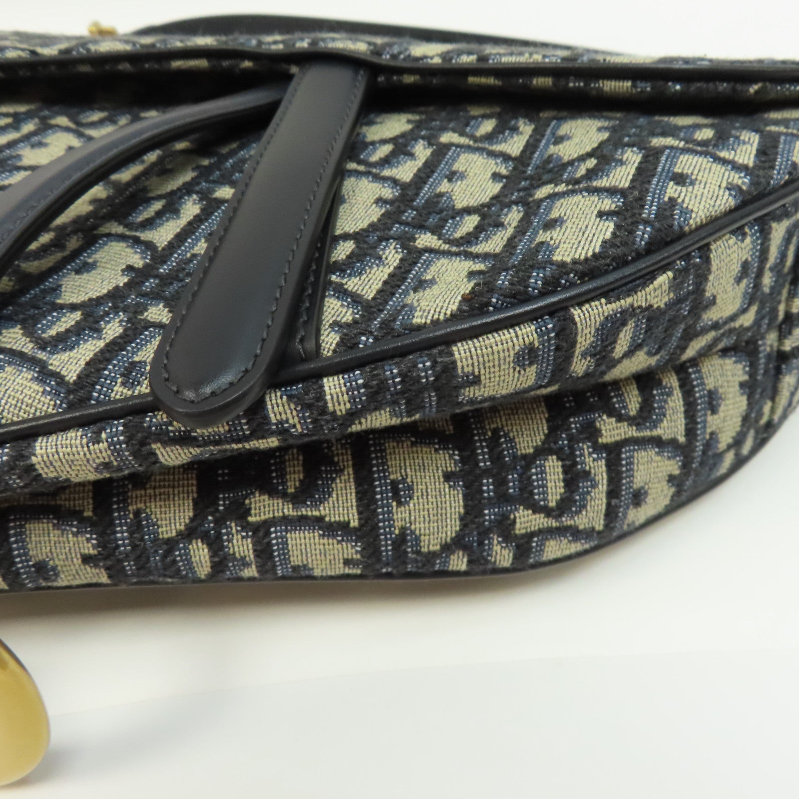 Dior 帆布Saddle Bag金扣手挽袋藍色