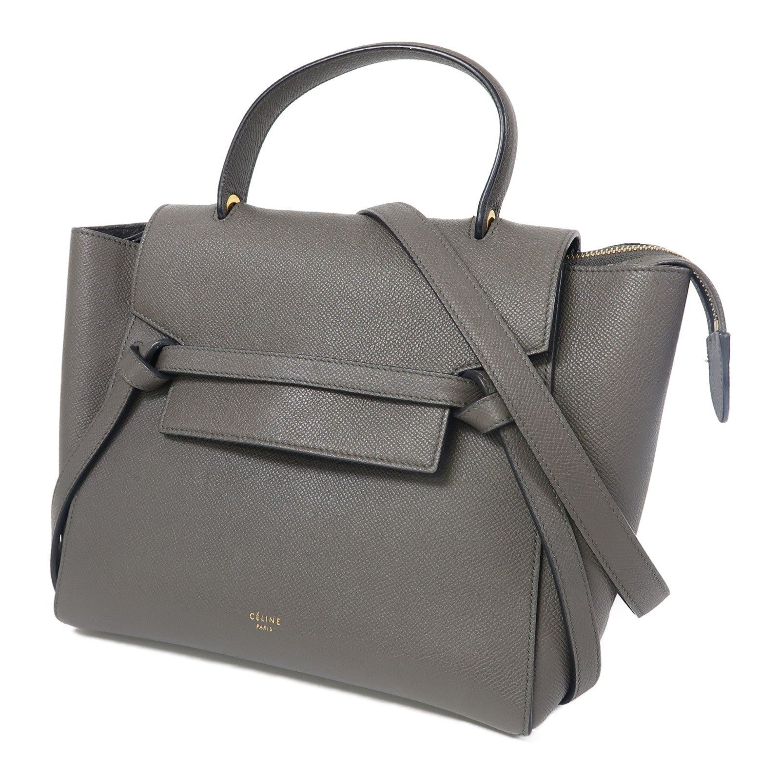 CELINE 牛皮皮革Belt Bag金扣手挽肩背兩用袋灰色