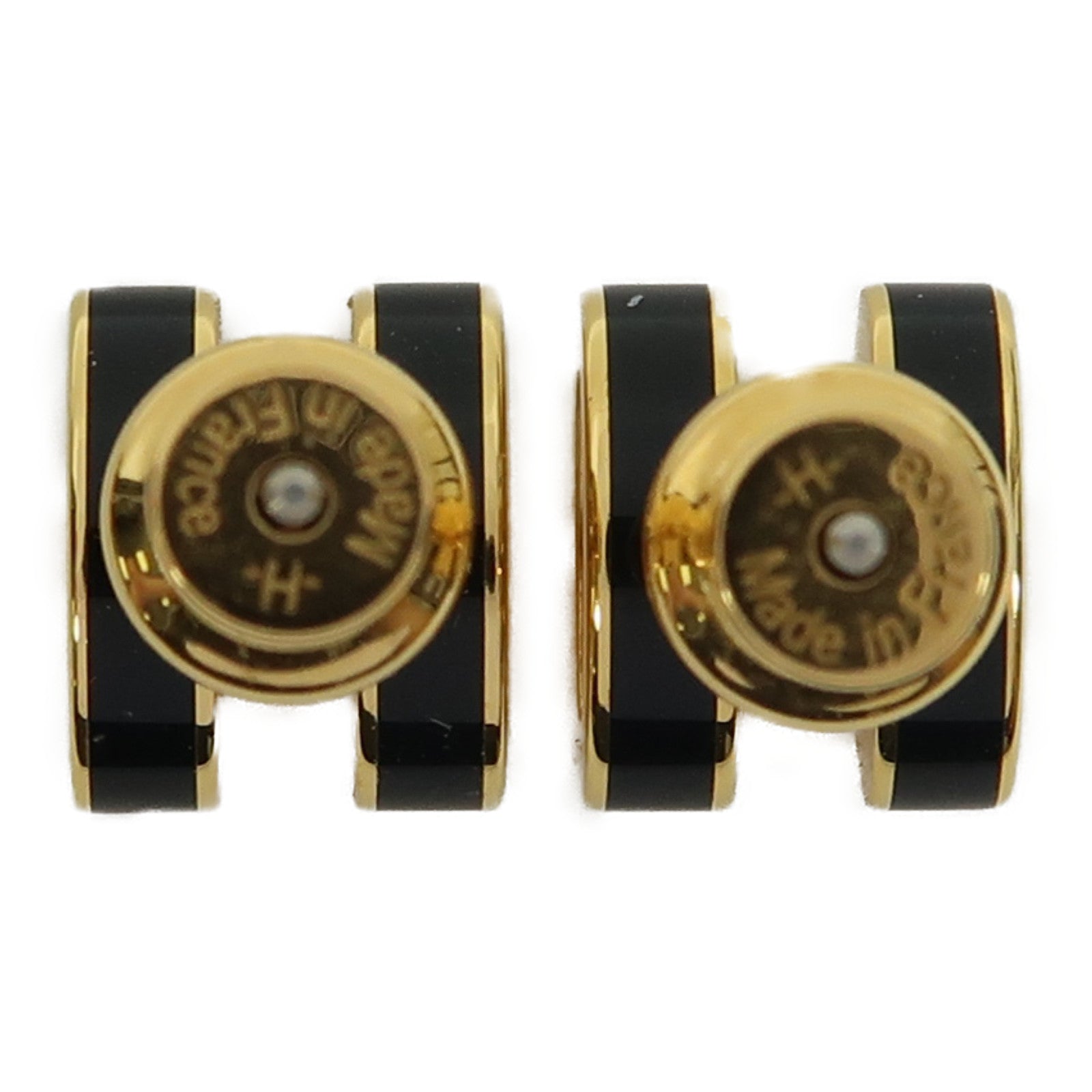 HERMES 金屬Mini Pop H Earrings耳環黑色/金色