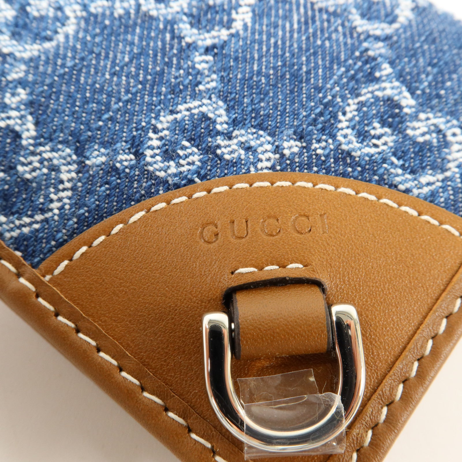 GUCCI 牛仔布/牛皮皮革GG Emblem Small金扣錢包
