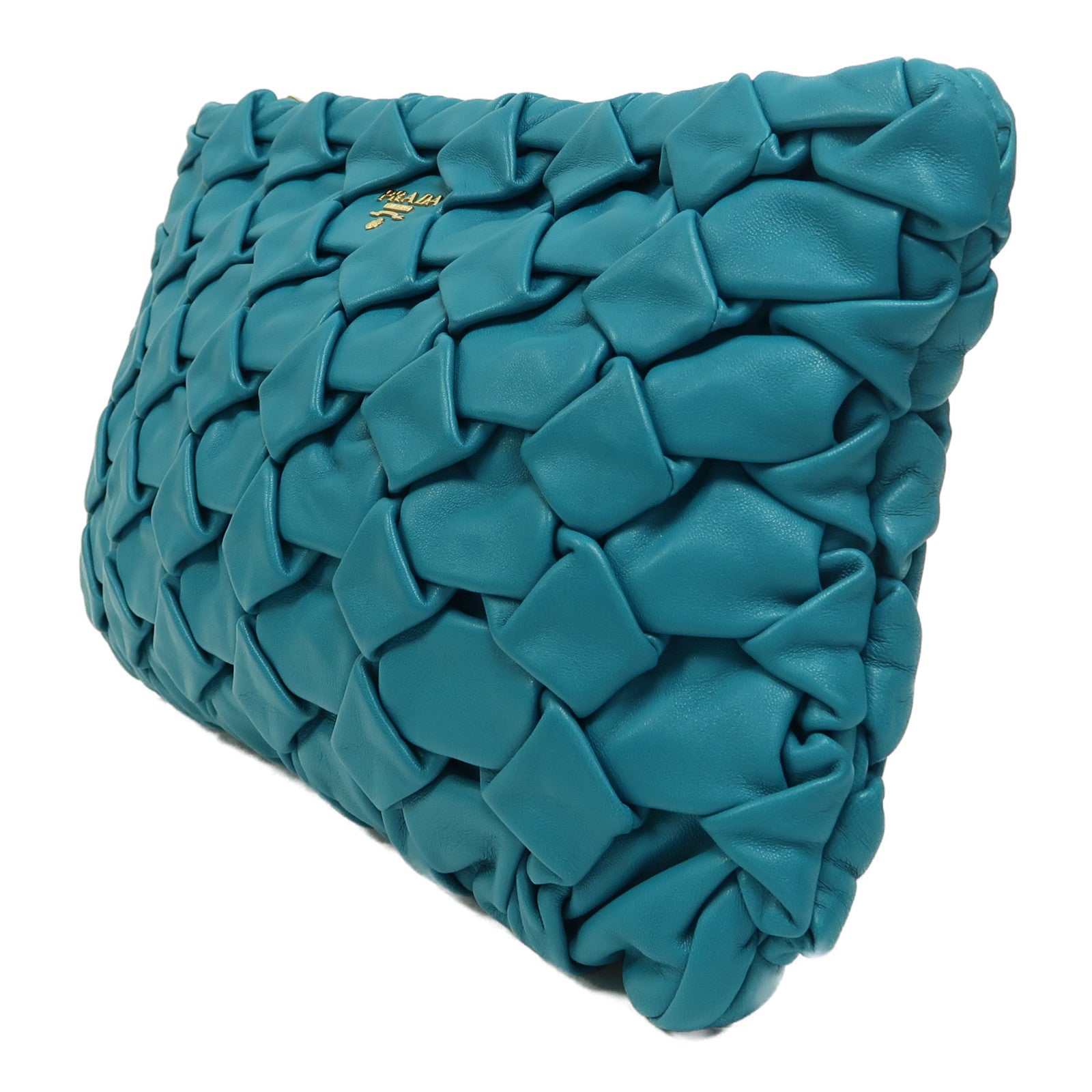 PRADA 羊皮皮革Clutch Bag金扣手拿包綠色