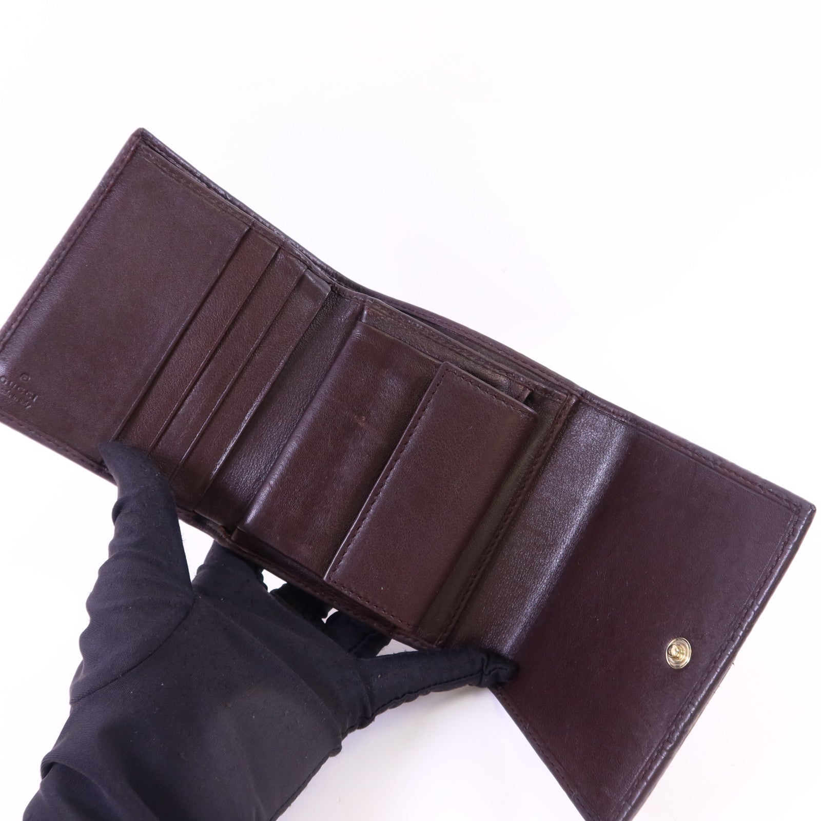 GUCCI 【激減優惠】牛皮皮革GG Trifold Wallet金扣錢包