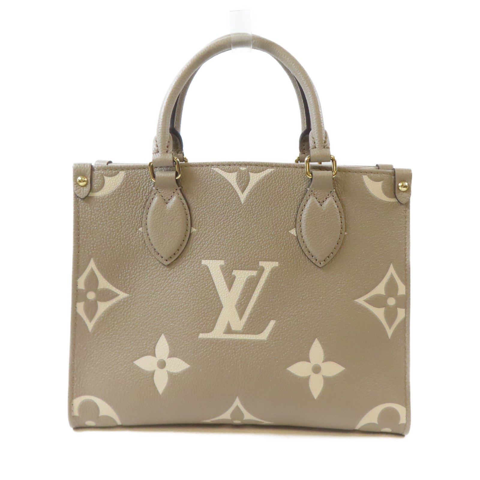 LOUIS VUITTON Monogram Empreinte On The Go PM金扣手挽肩背兩用袋淺褐色
