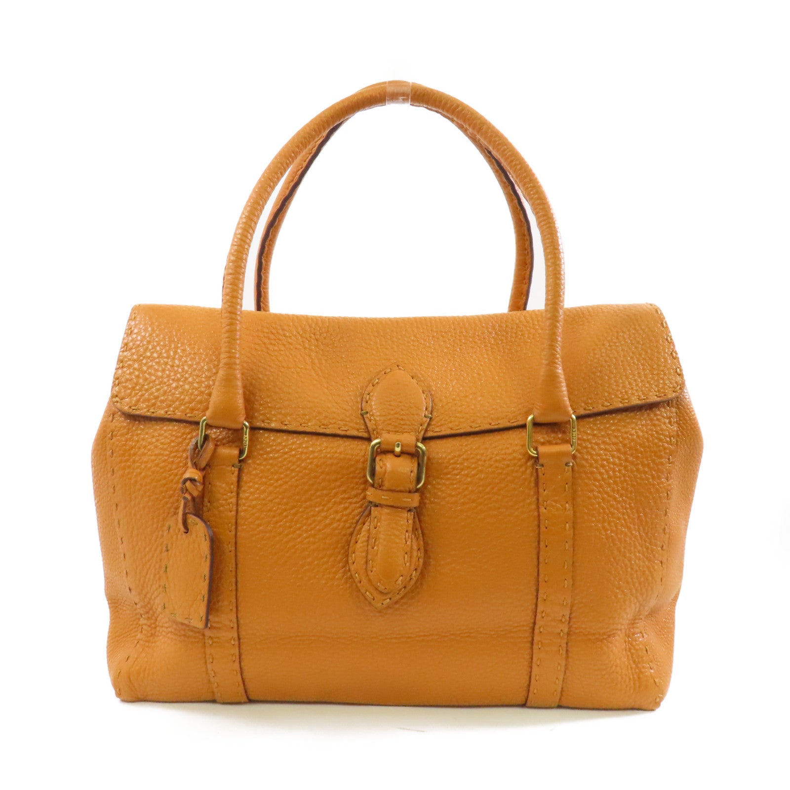 FENDI 牛皮皮革Selleria Linda金扣手挽袋/肩背袋淺啡色