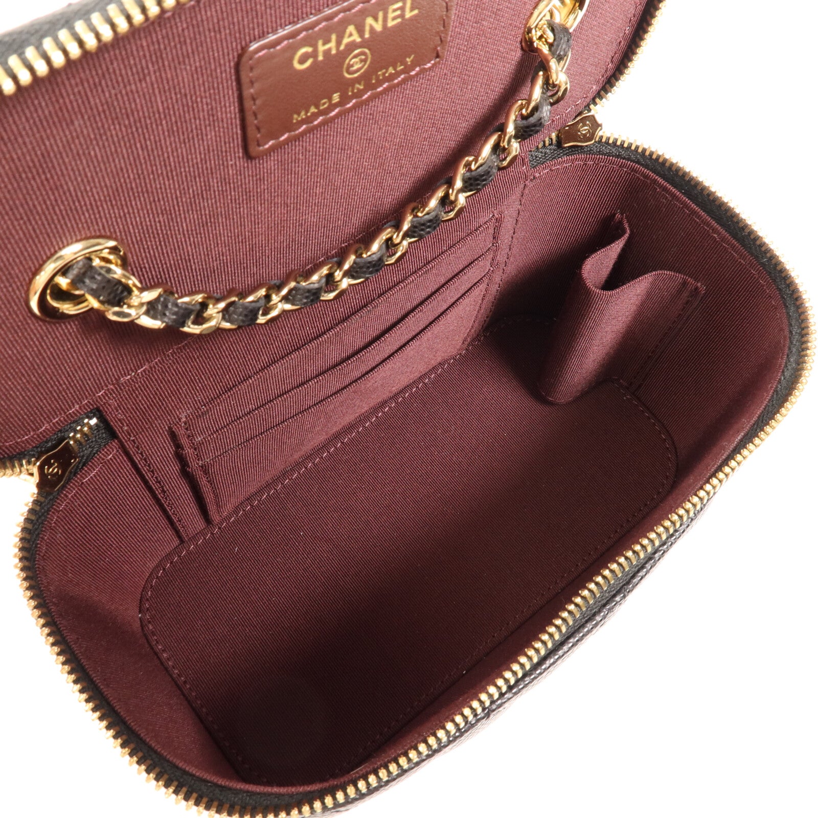 CHANEL 牛皮皮革Vanity Case金扣鏈帶肩背袋
