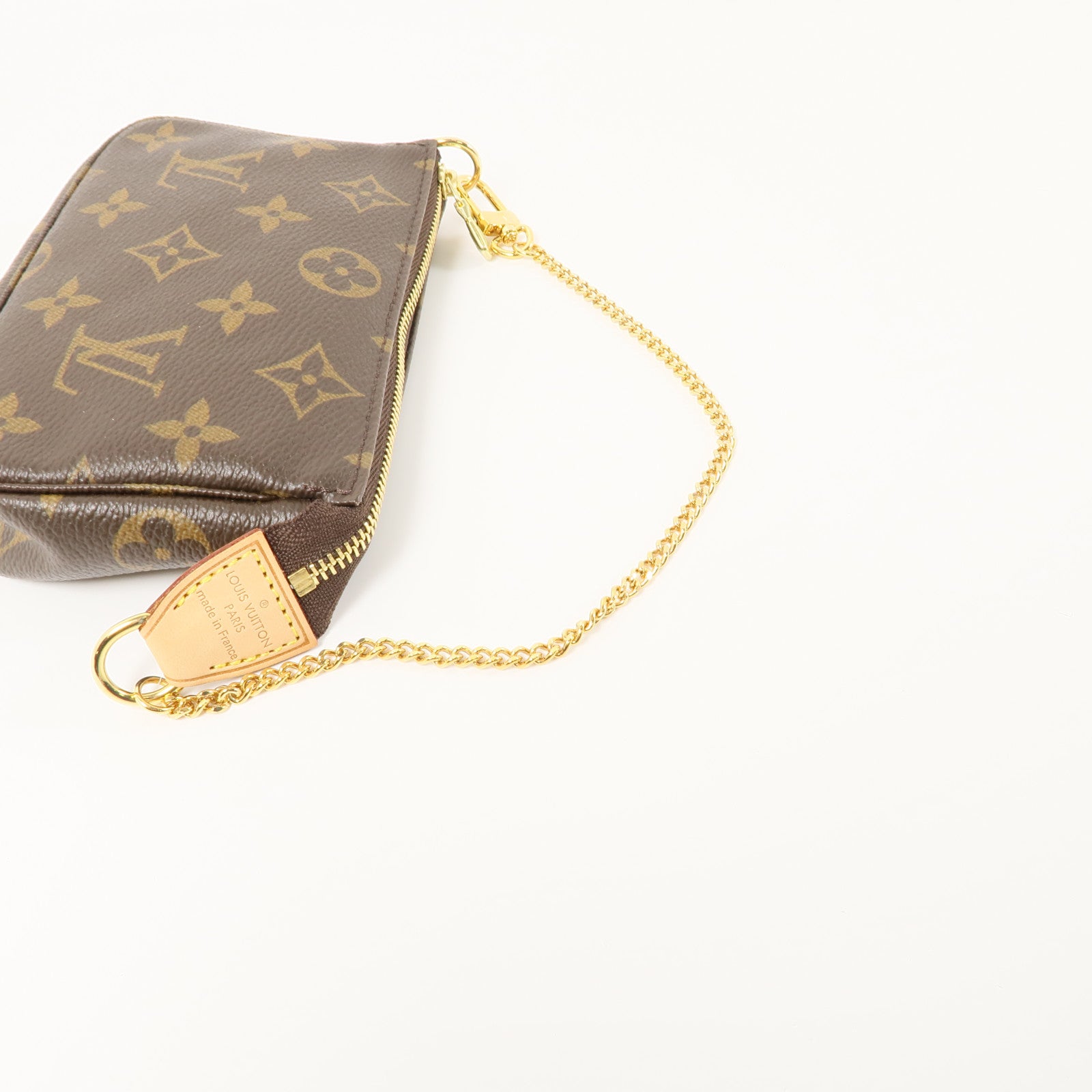 LOUIS VUITTON Monogram Mini Pochette Accessoires金扣手挽袋棕色