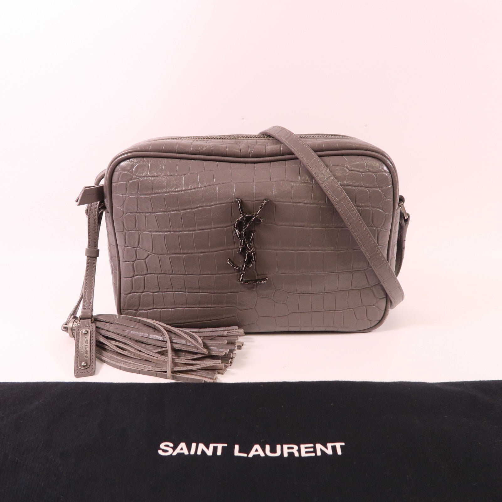 SAINT LAURENT 牛皮皮革Shoulder Bag銀扣肩背袋