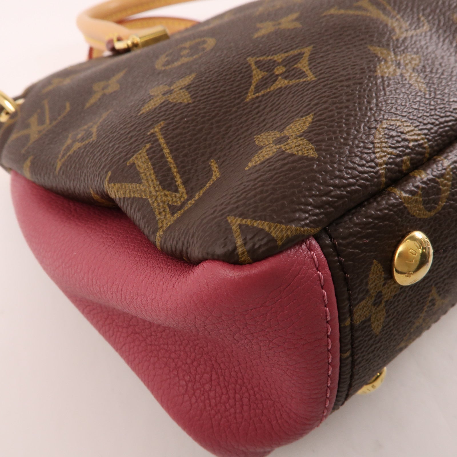 LOUIS VUITTON Monogram Pallas BB金扣手挽肩背兩用袋棕色/紅色
