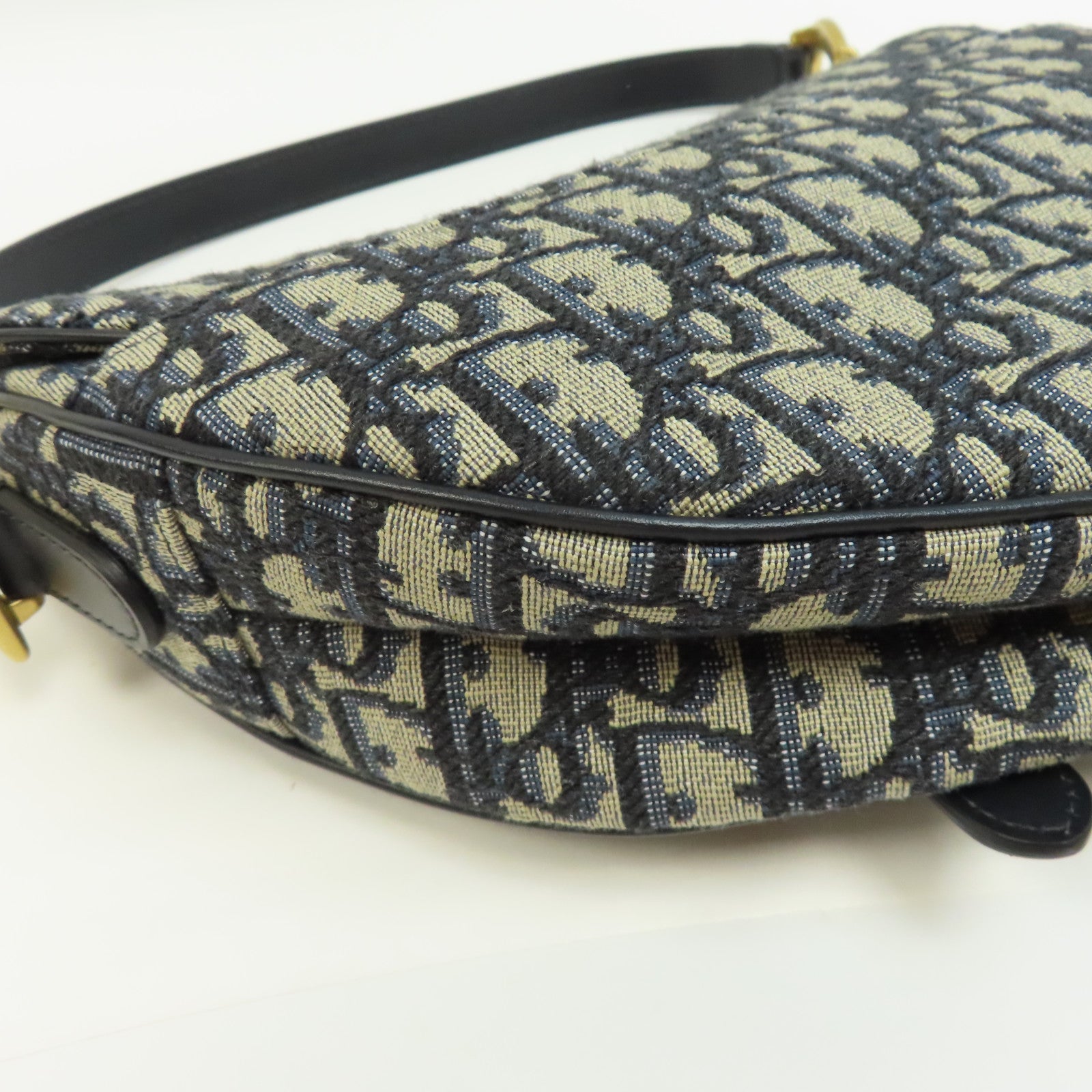 Dior 帆布Saddle Bag金扣手挽袋藍色