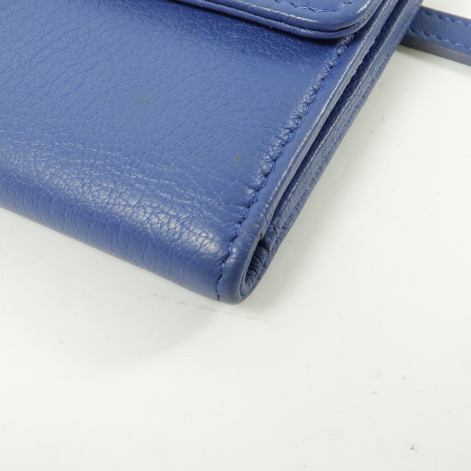 CHANEL 牛皮皮革Wallet銀扣錢包藍色