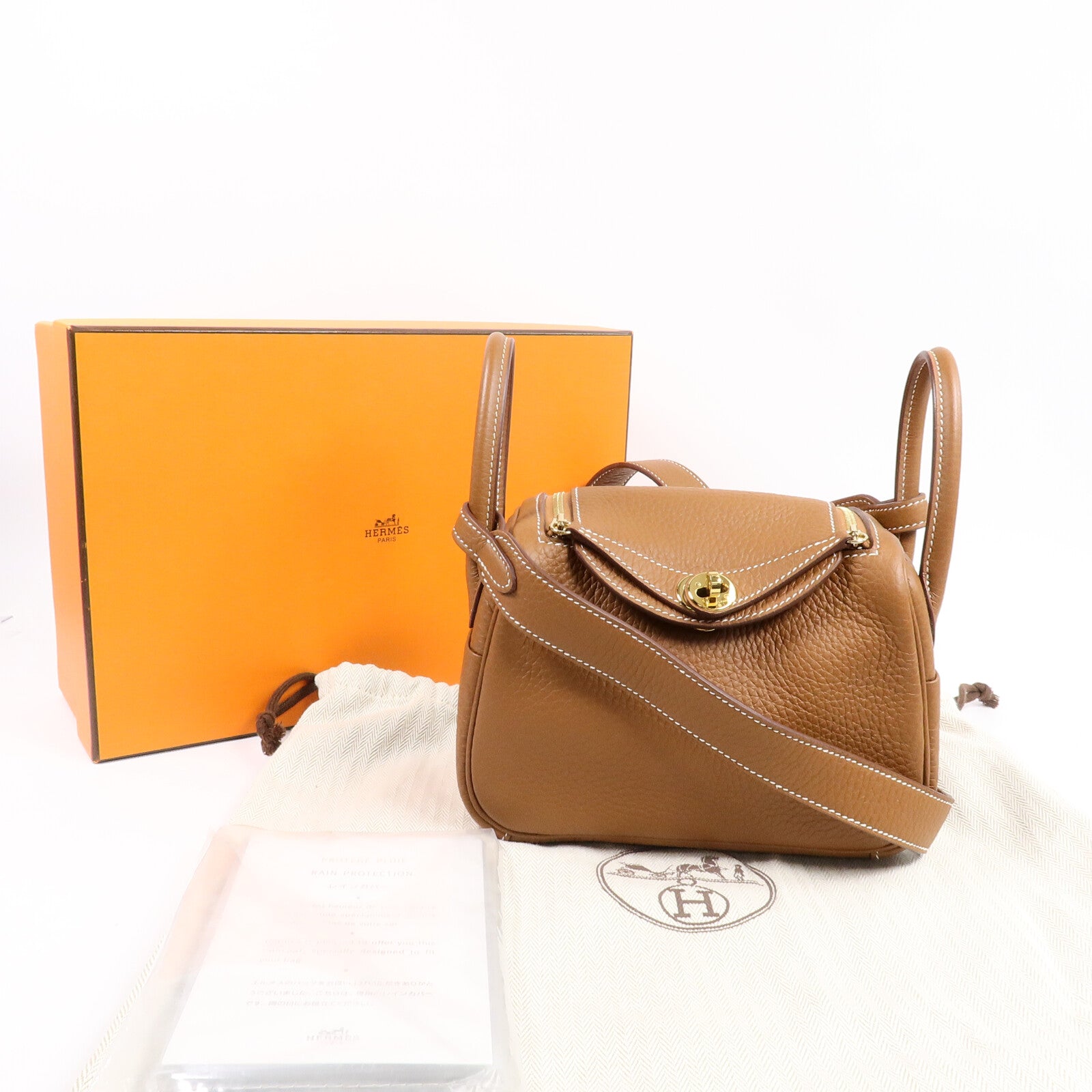 HERMES Clemence皮革Mini Lindy手挽肩背兩用袋Gold