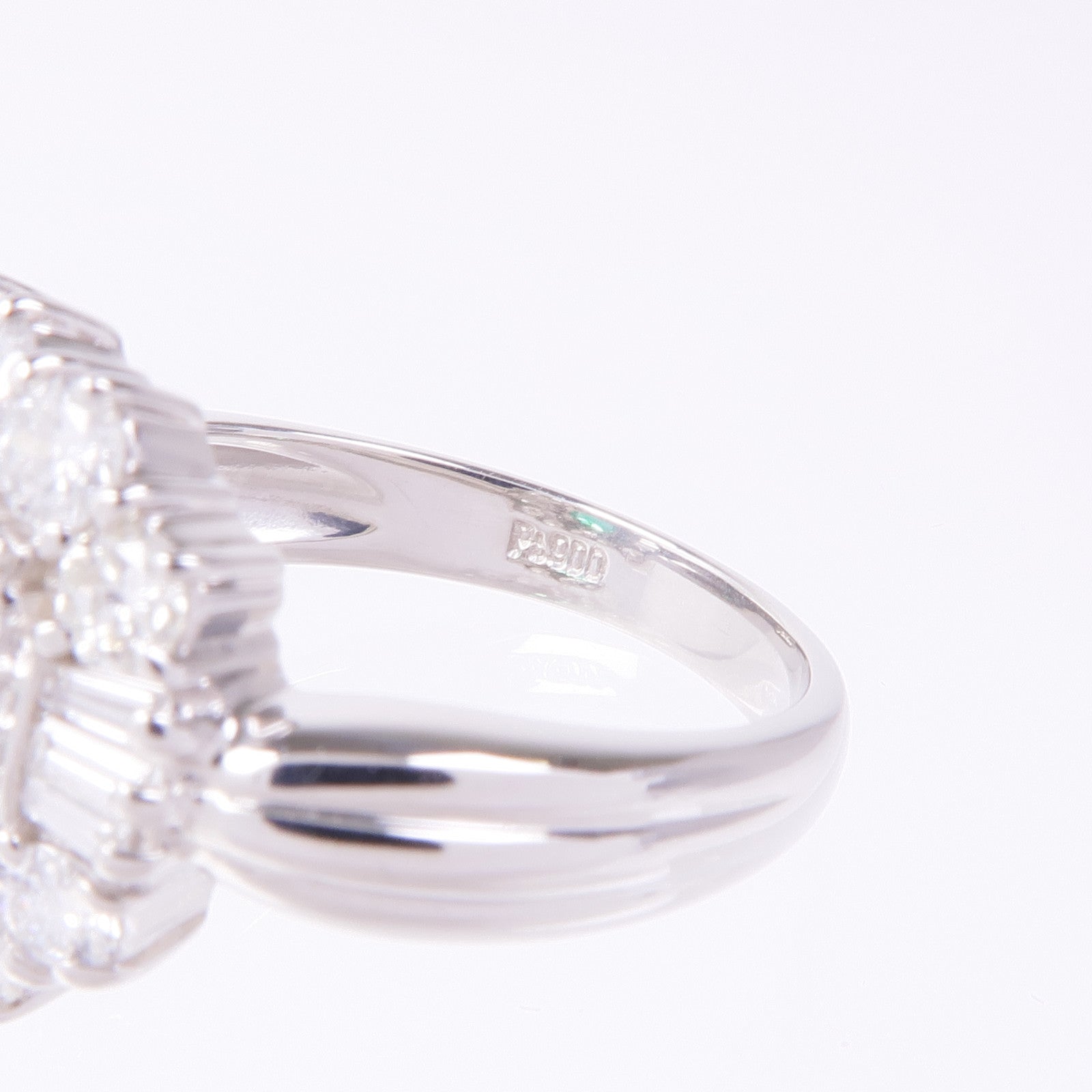 JEWELRY 【激減優惠】PT900鉑金Emerald Diamond Ring綠寶石/鑽石戒指US#5.75