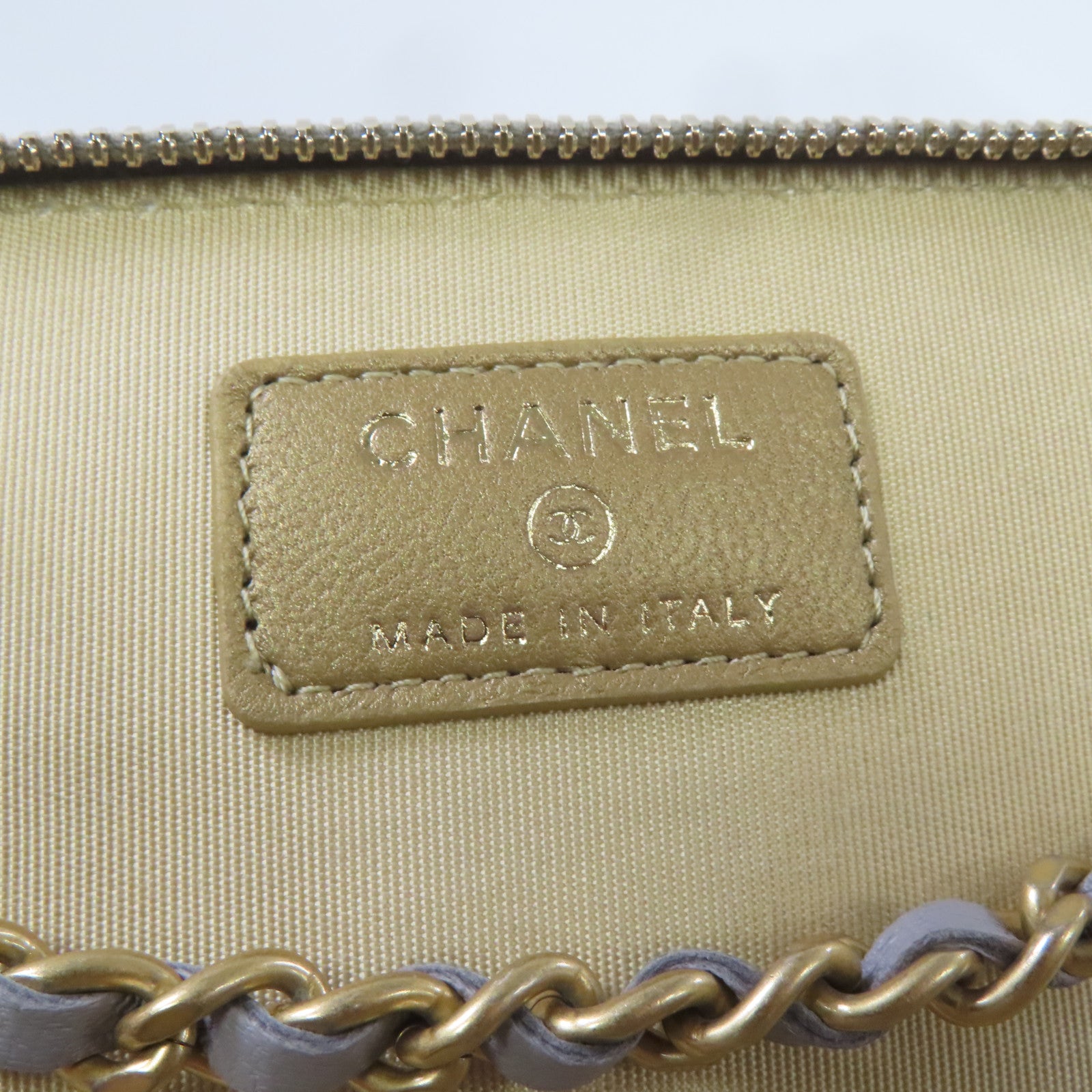 CHANEL 菱格羊皮皮革Vanity Case金扣鏈帶肩背袋灰色