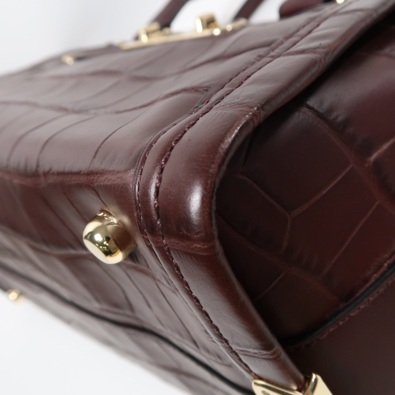 COACH 牛皮皮革2 Way Shoulder Bag銀扣手挽肩背兩用袋酒紅色