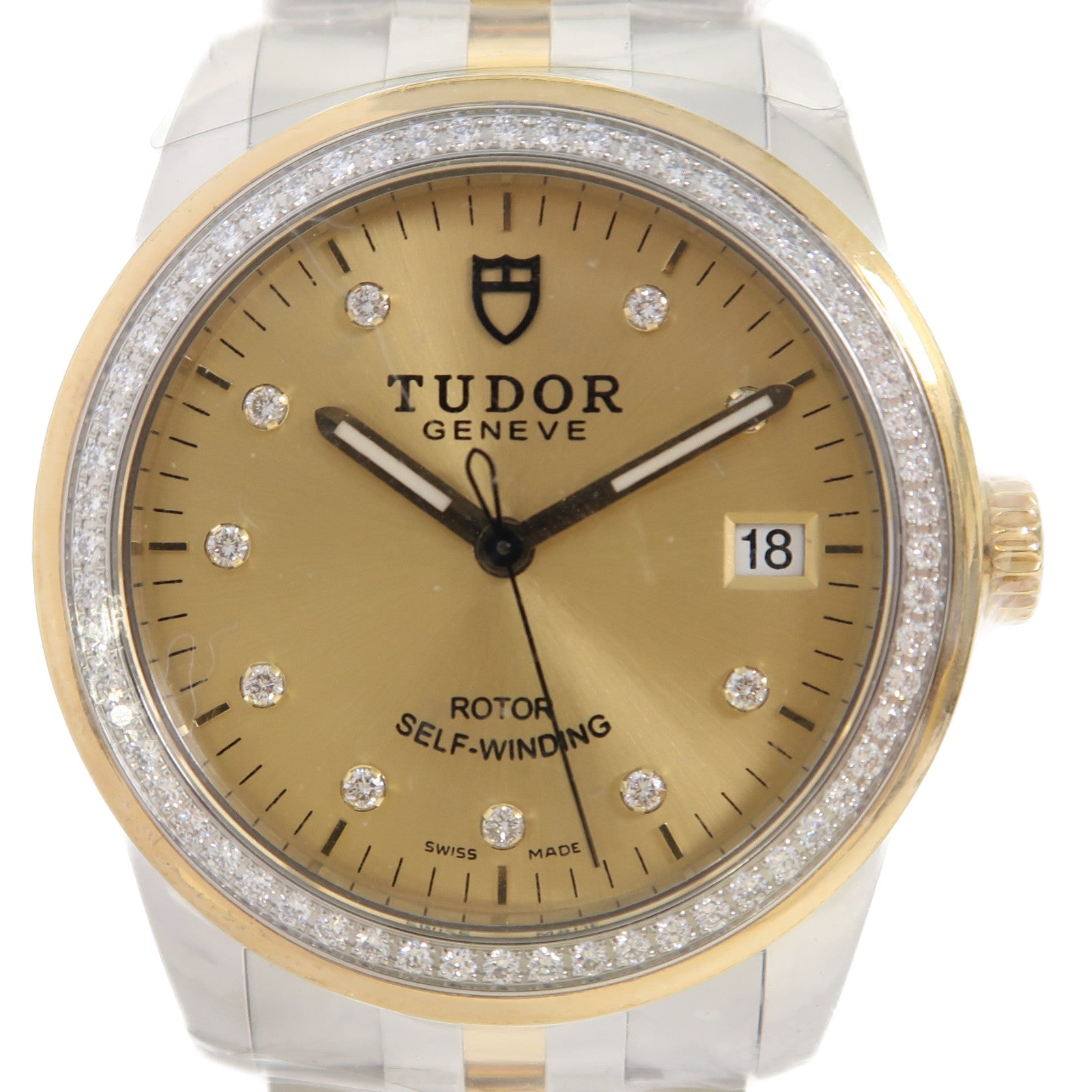 TUDOR Glamour Date不鏽鋼/18K黃金手錶自動機芯金色