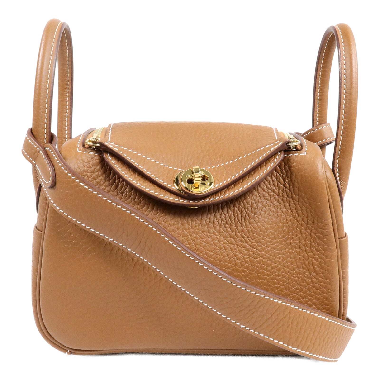 HERMES Clemence皮革Mini Lindy手挽肩背兩用袋Gold