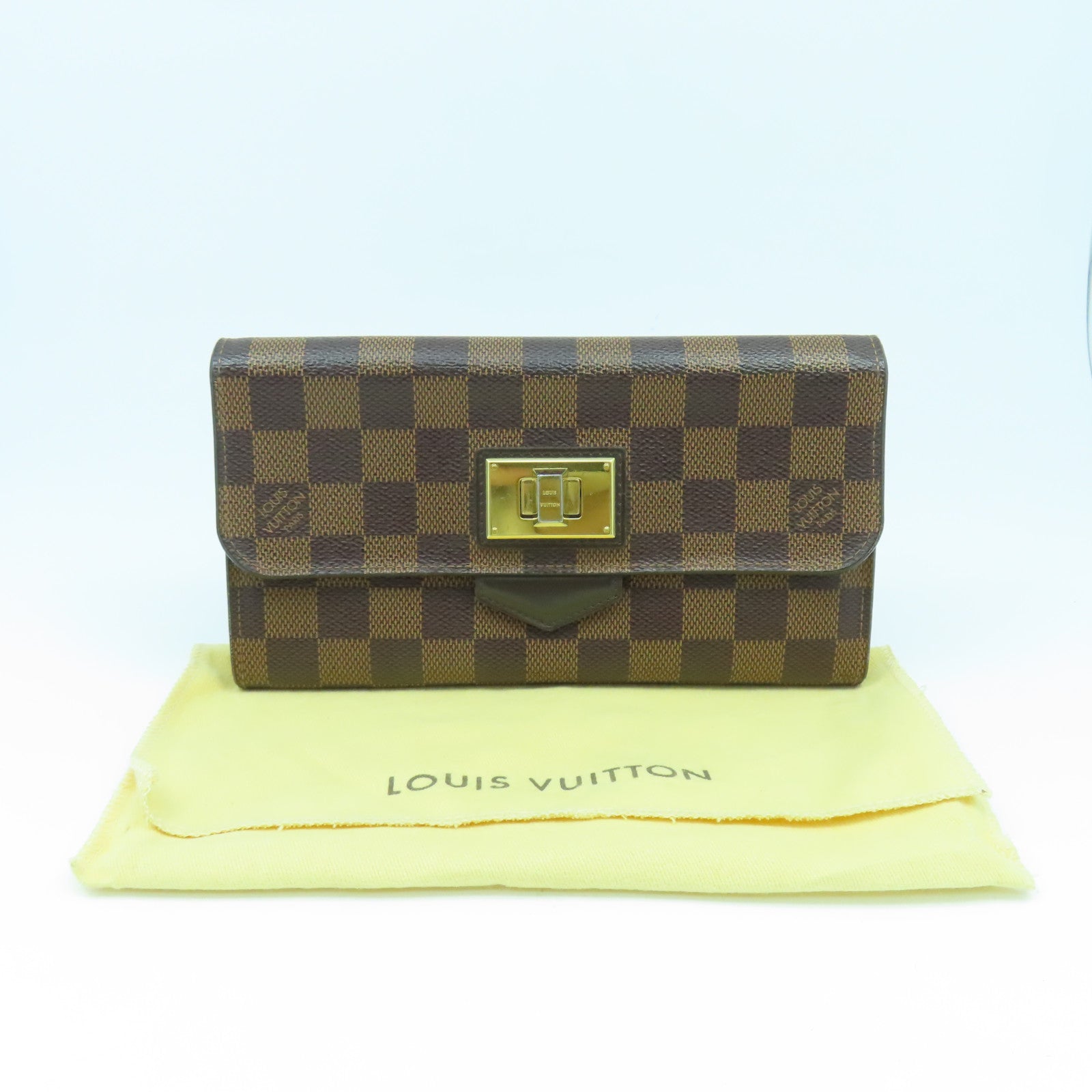 LOUIS VUITTON 【清倉大減價】Damier Ebene Portefeiulle Rose Berry金扣長錢包啡色