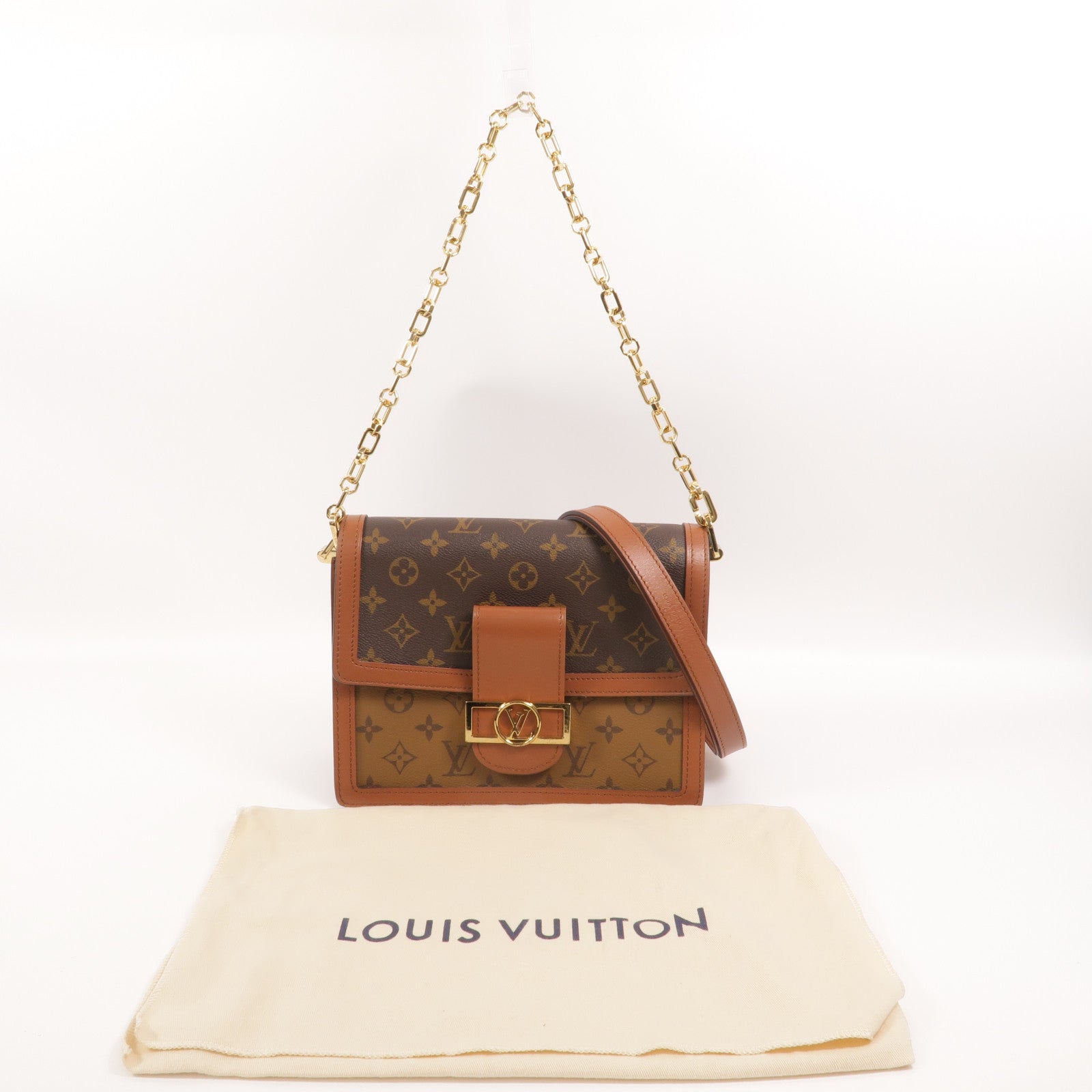 LOUIS VUITTON Monogram/Monogram Reverse Dauphine MM鏈帶手挽肩背兩用袋
