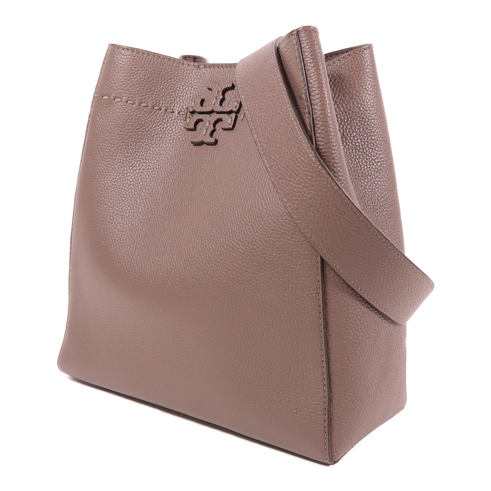 Tory Burch GHW McGraw Hobo Bag Shoulder Bag Calfskin Leather Gray