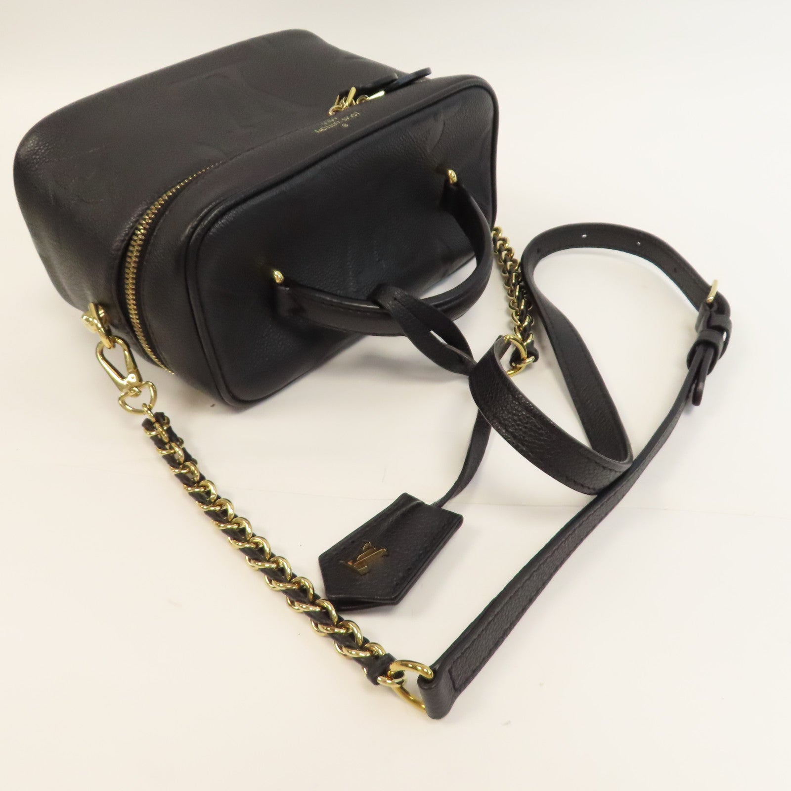 LOUIS VUITTON Monogram Empreinte Vanity PM金扣鏈帶手挽肩背兩用袋黑色