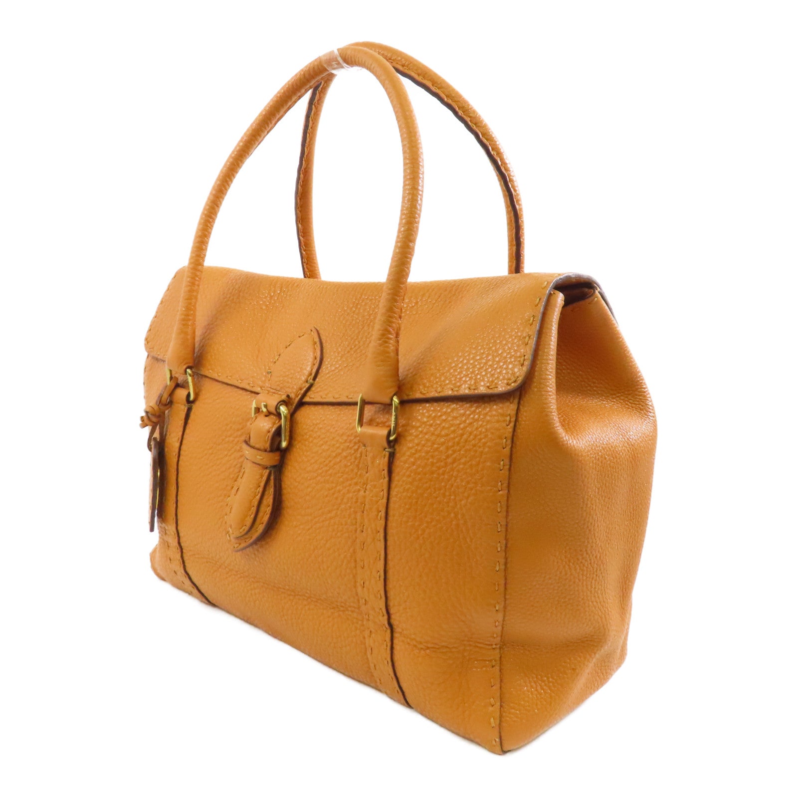 FENDI 牛皮皮革Selleria Linda金扣手挽袋/肩背袋淺啡色