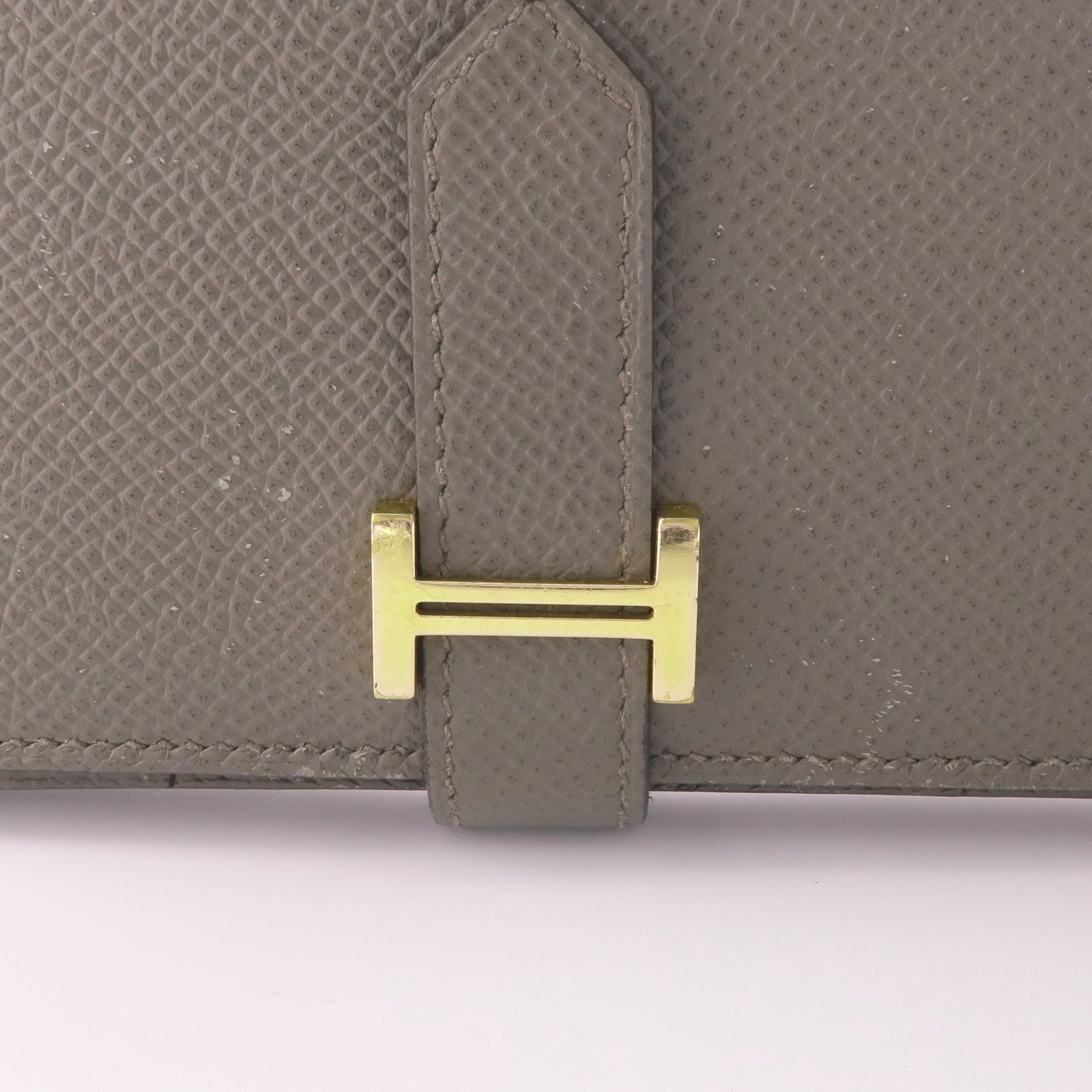 HERMES 【激減優惠】Epsom皮革Bearn金扣長錢包Etoupe