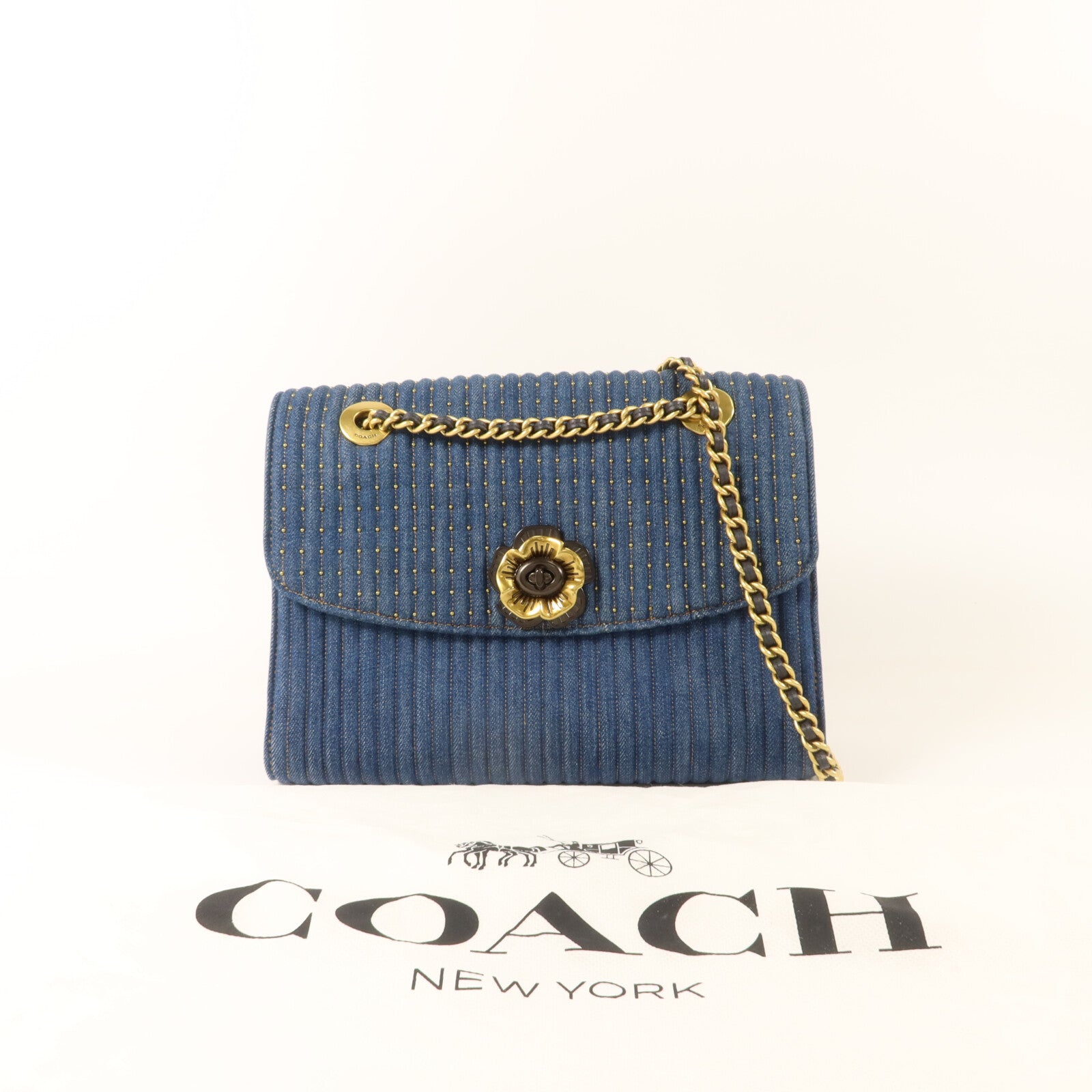 COACH 牛仔布料Chain Shoulder Bag鏈帶肩背袋