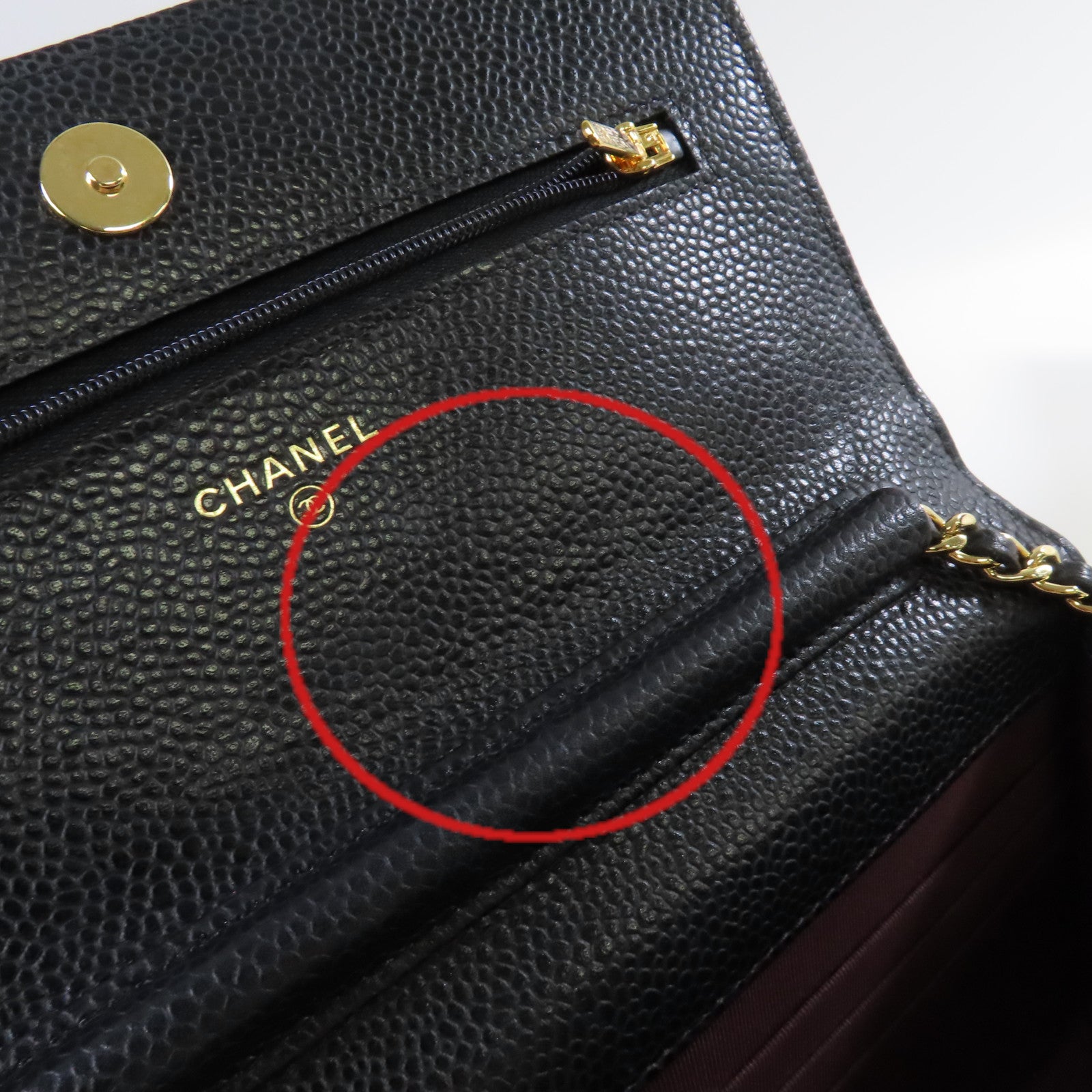 CHANEL 菱格Caviar皮革WOC Wallet On Chain Shoulder Bag金扣鏈帶肩背袋黑色