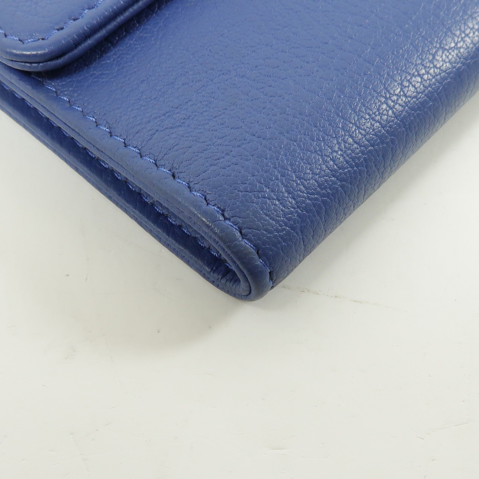 CHANEL 牛皮皮革Wallet銀扣錢包藍色