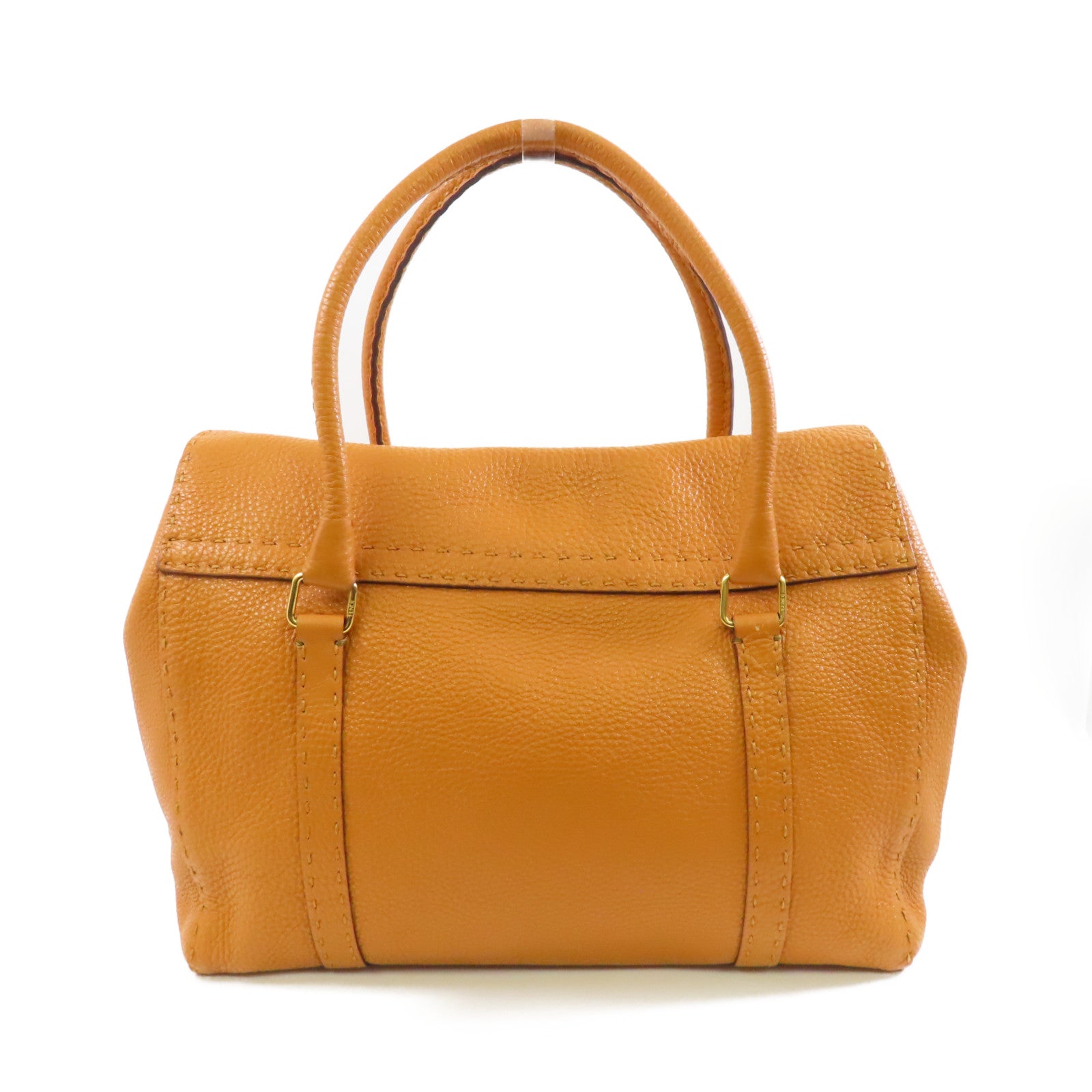 FENDI 牛皮皮革Selleria Linda金扣手挽袋/肩背袋淺啡色
