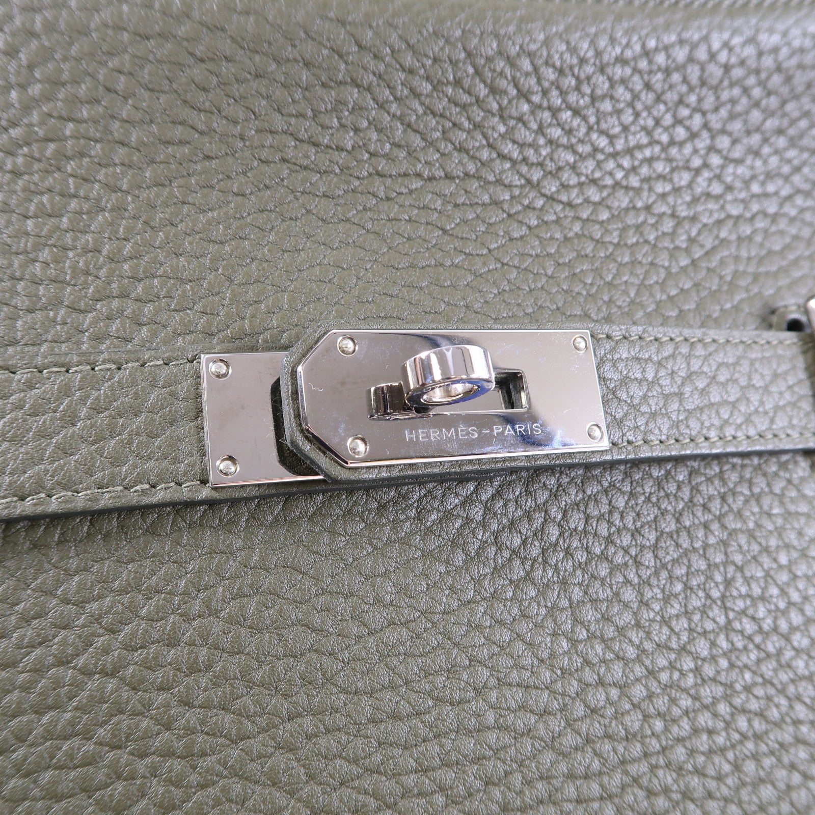 HERMES Clemence皮革Jypsiere 31銀扣肩背袋Vert Veronese綠色