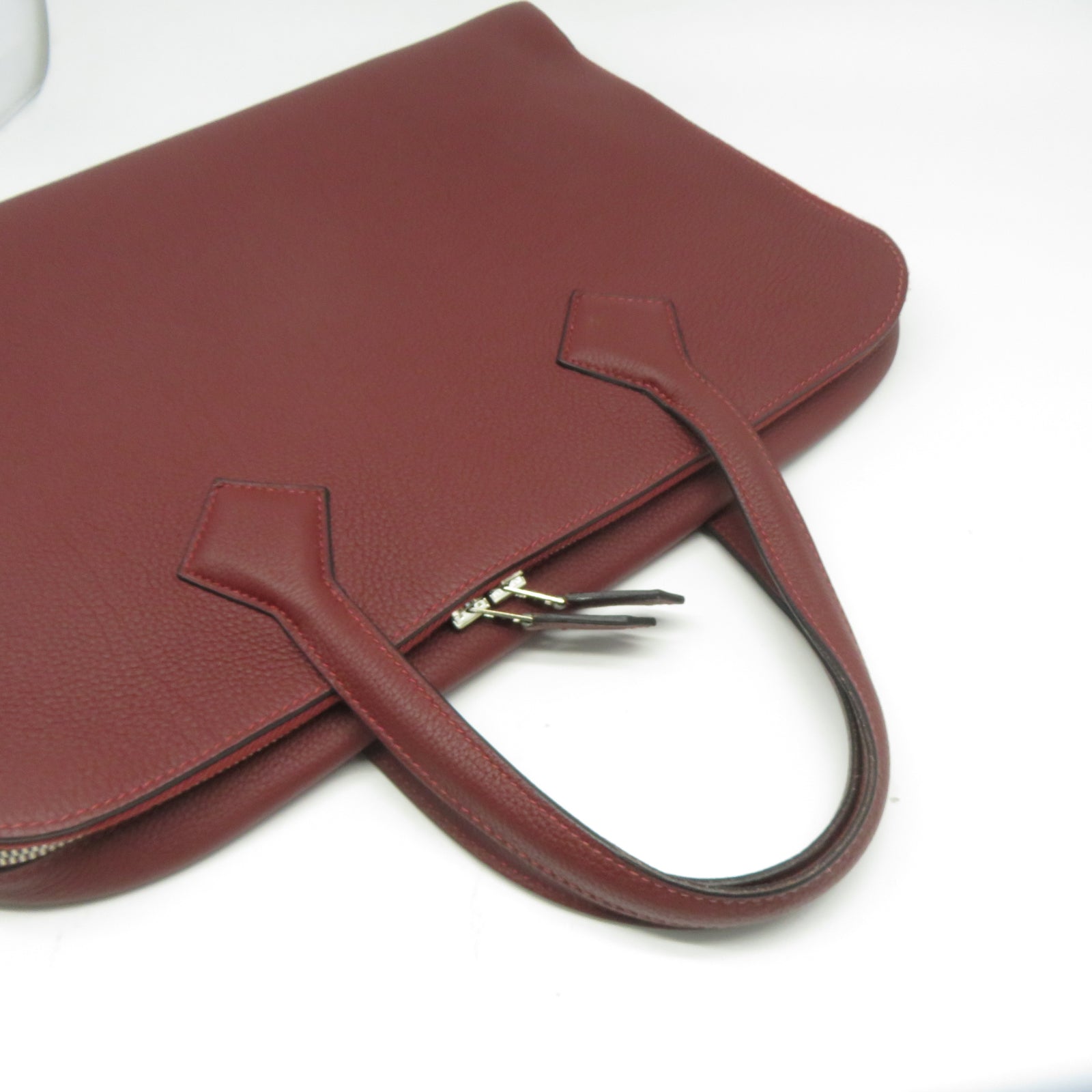 HERMES 【激減優惠】Clemence皮革Victoria Light Briefcase銀扣公事包Rouge深紅色