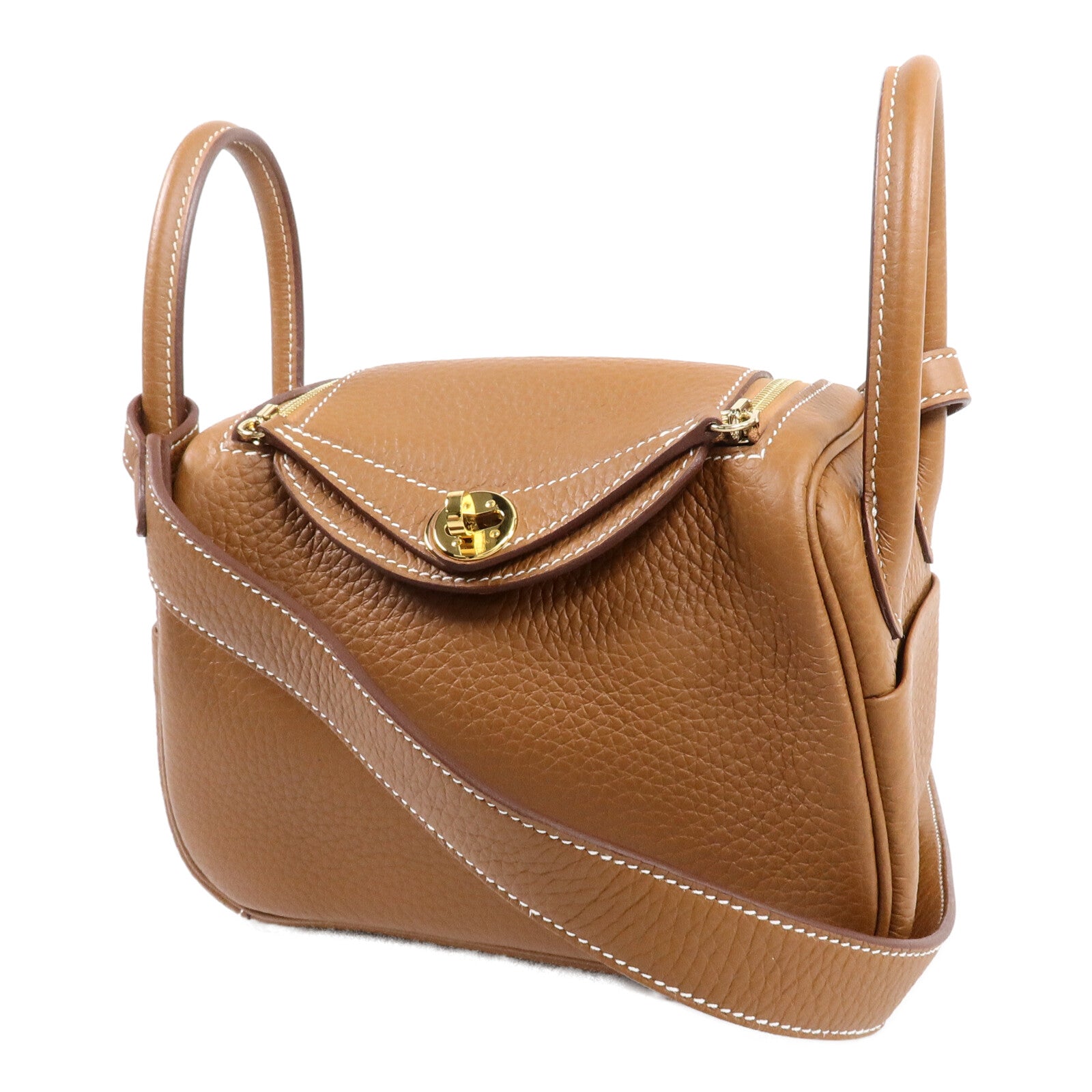 HERMES Clemence皮革Mini Lindy手挽肩背兩用袋Gold