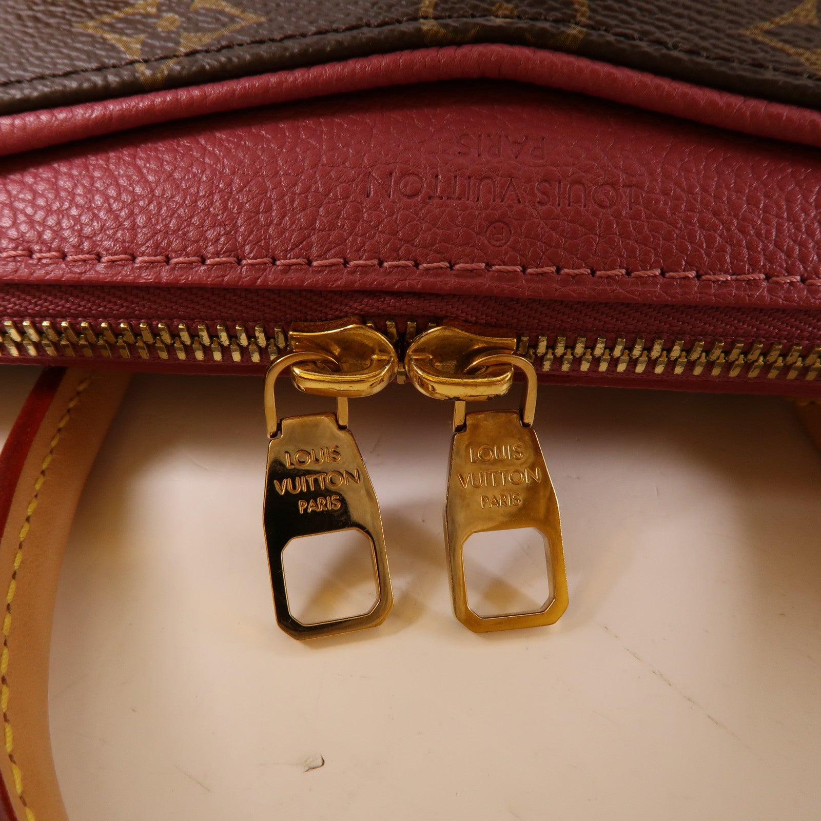 LOUIS VUITTON Monogram Pallas BB金扣手挽肩背兩用袋棕色/紅色