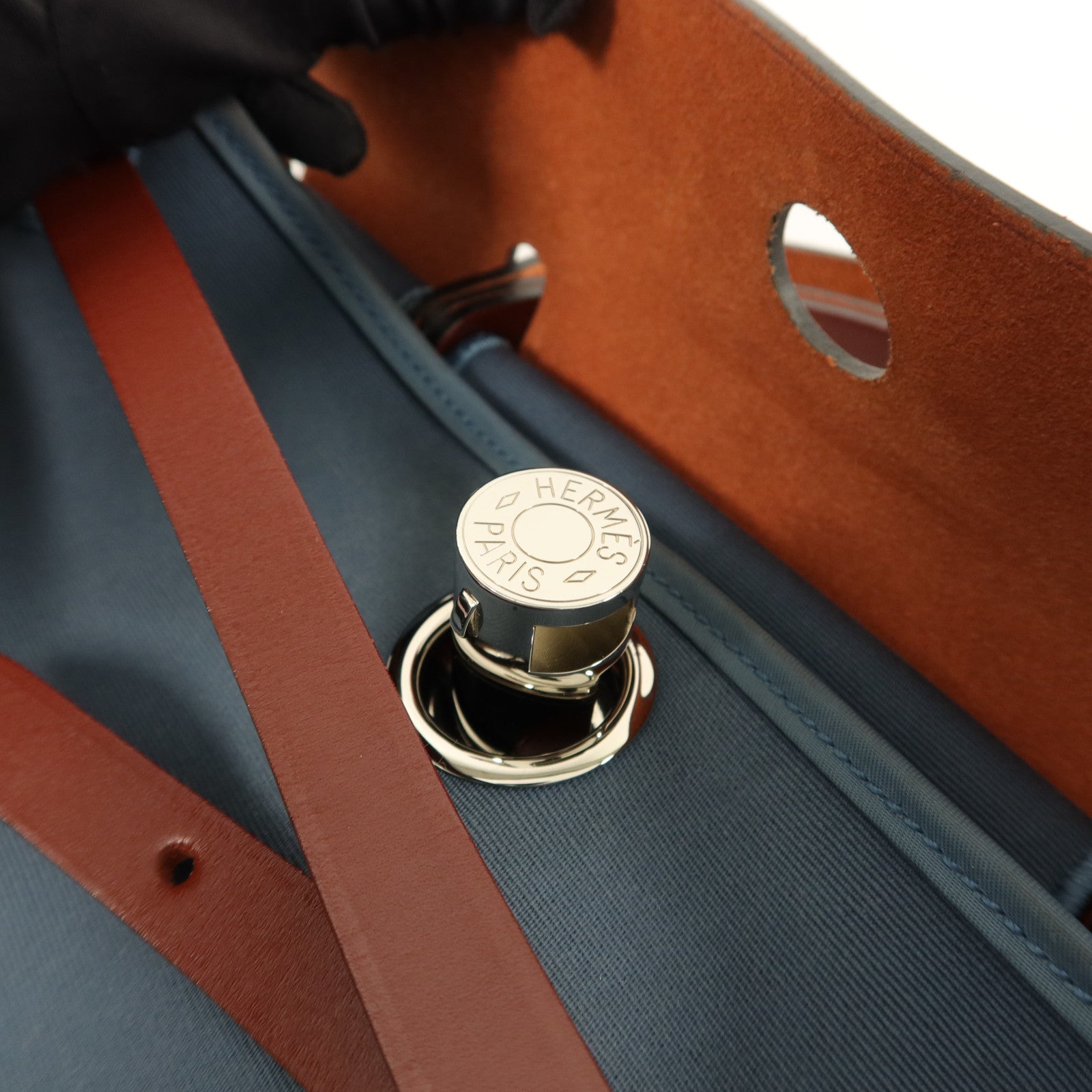 HERMES 帆布Herbag PM手挽肩背兩用袋Bleu Tempete