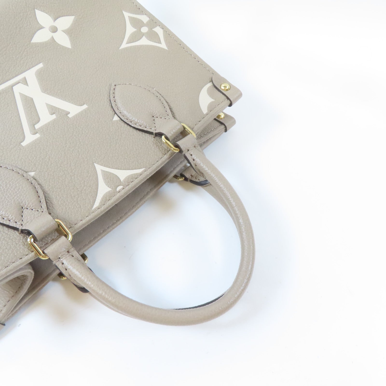 LOUIS VUITTON Monogram Empreinte On The Go PM金扣手挽肩背兩用袋淺褐色