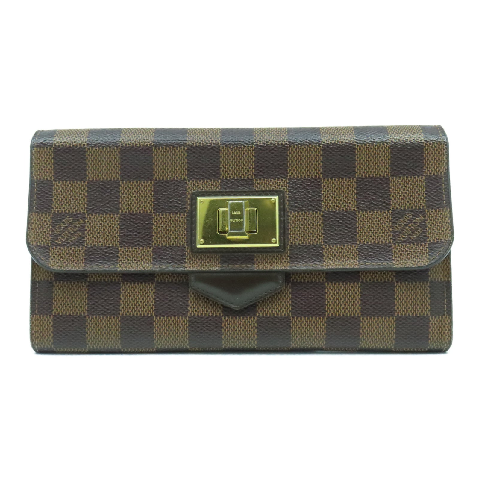 LOUIS VUITTON 【清倉大減價】Damier Ebene Portefeiulle Rose Berry金扣長錢包啡色