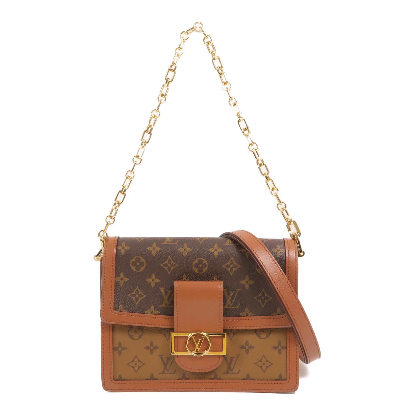 LOUIS VUITTON Monogram/Monogram Reverse Dauphine MM鏈帶手挽肩背兩用袋